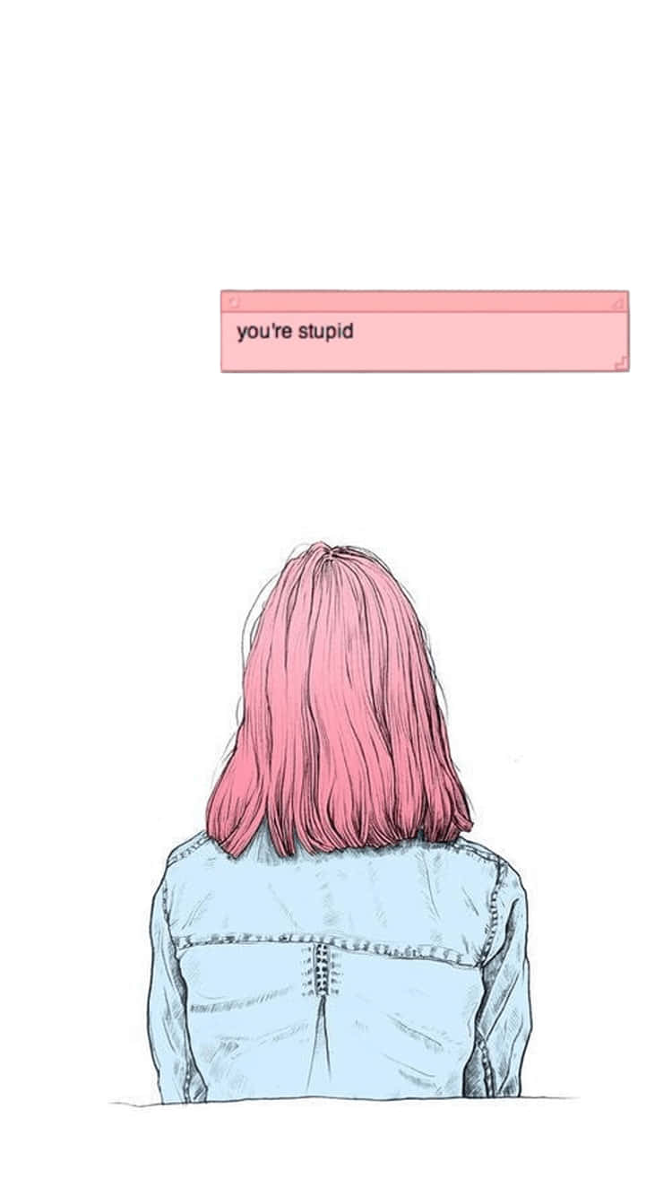 A Girl With Pink Hair Is Sitting In A Blue Jacket Background