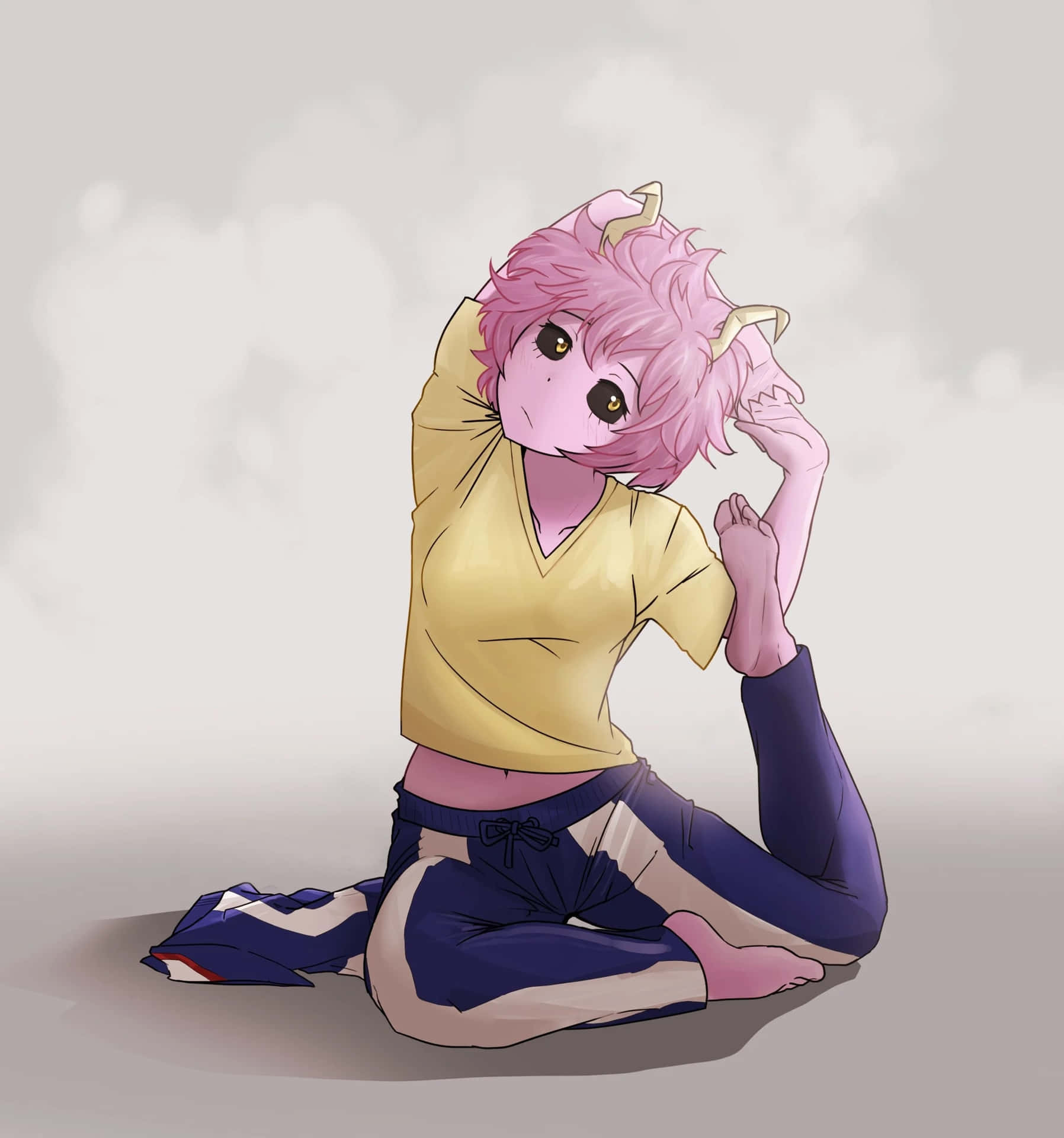 A Girl With Pink Hair Is Sitting On The Ground Background