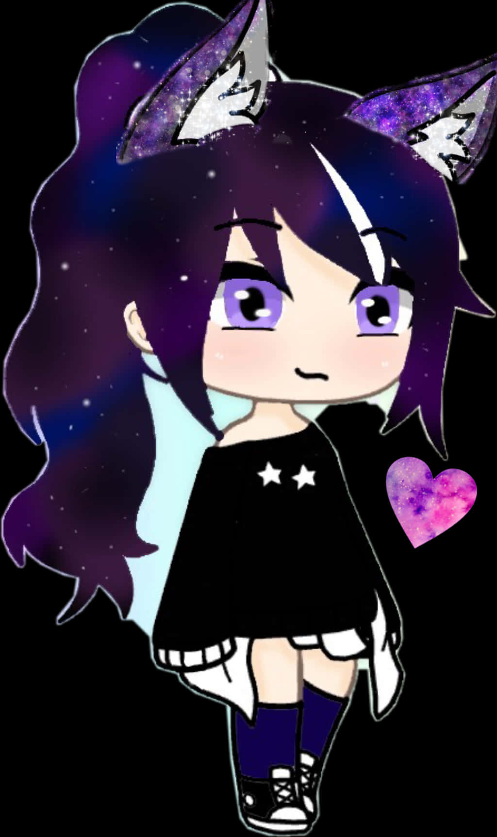 A Girl With Purple Hair And A Heart In Her Hands Background