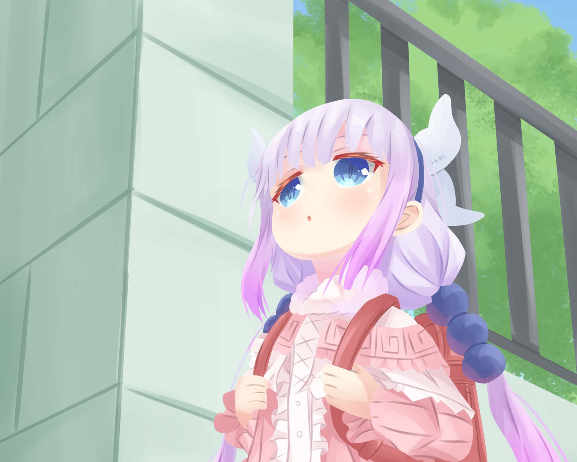 A Girl With Purple Hair And Pink Hair Is Standing Near A Fence Background