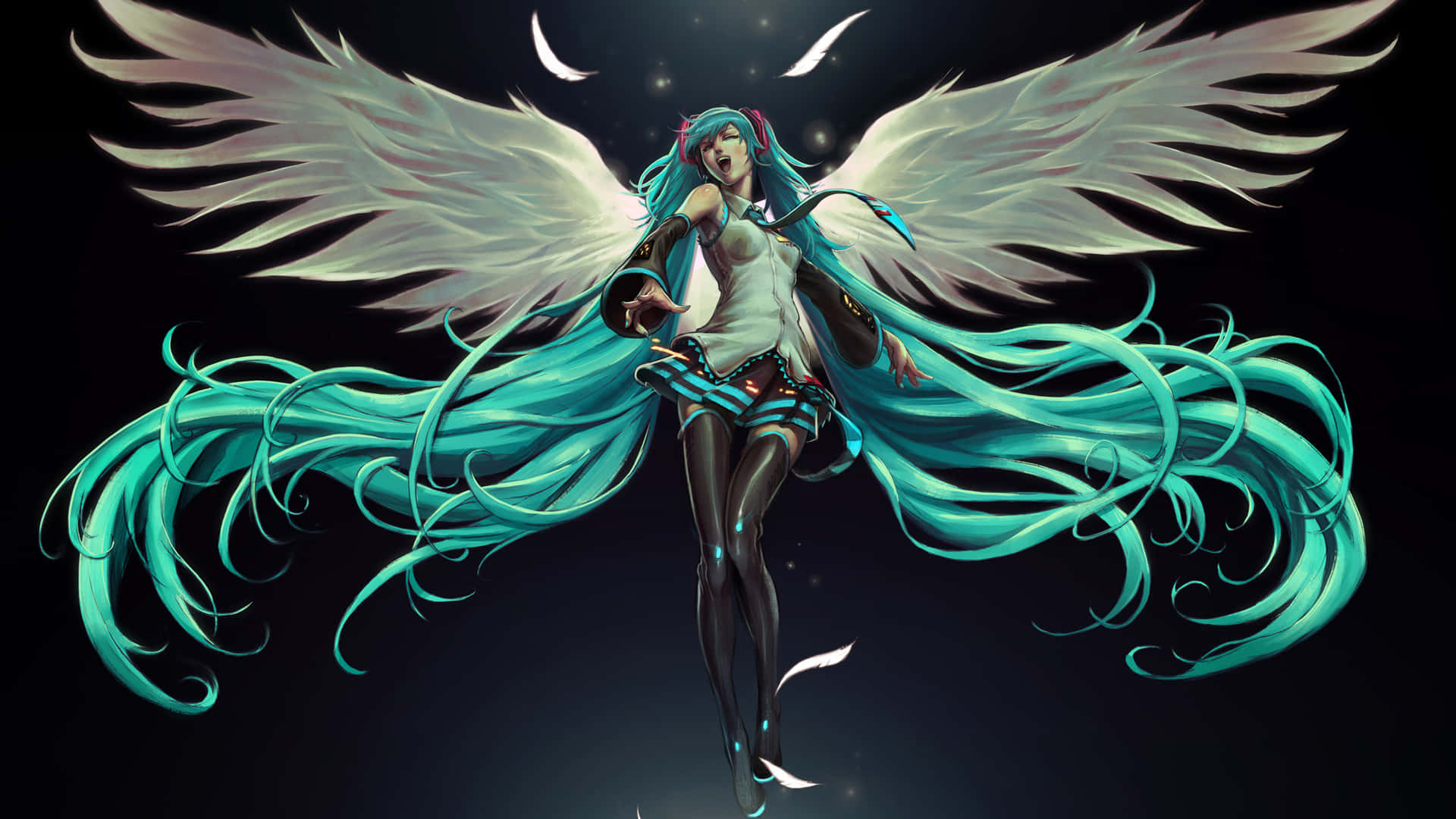 A Girl With Wings And A Blue Dress Background