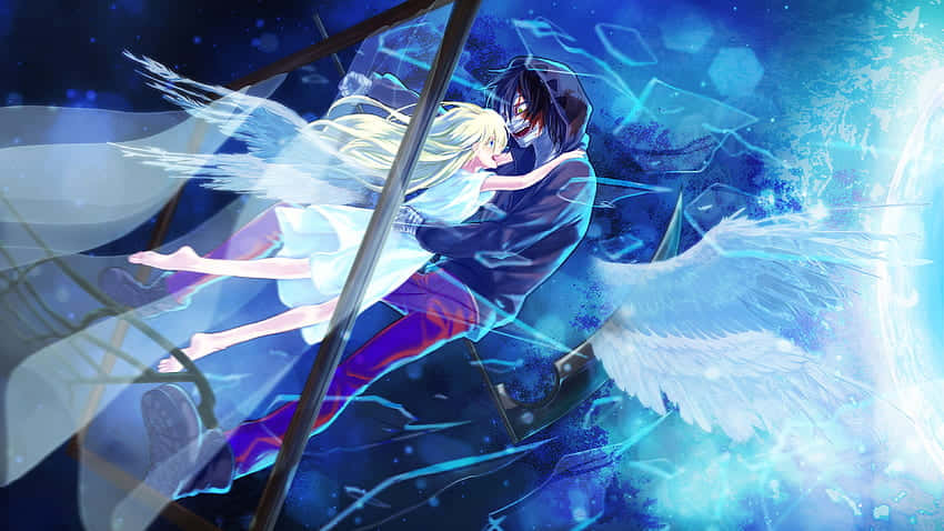 A Girl With Wings Is Flying In The Air Background