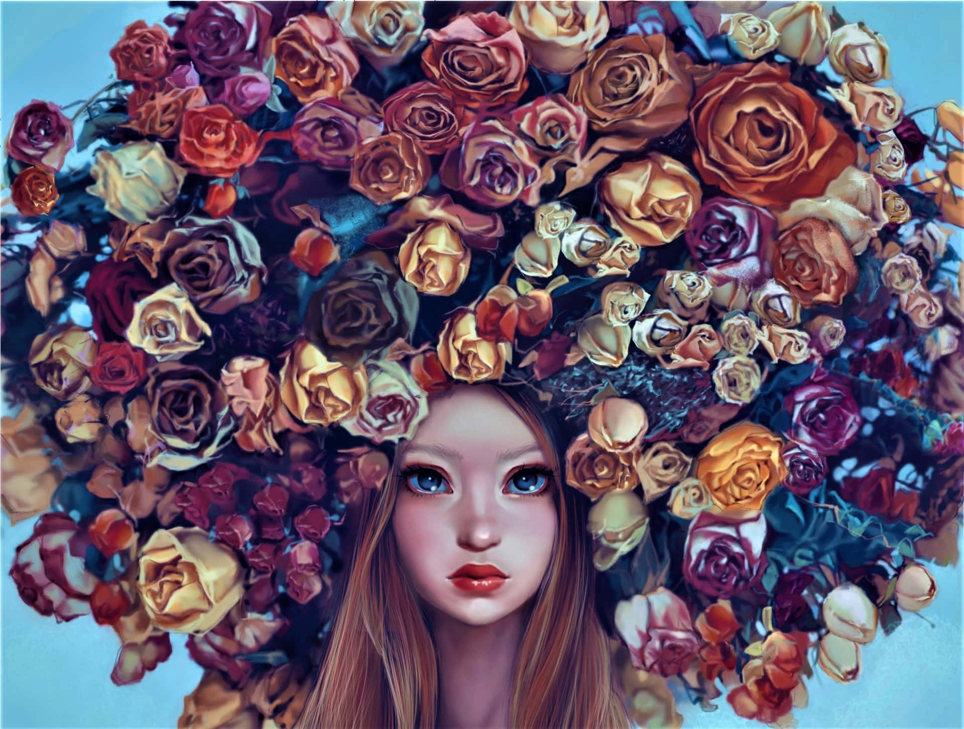 A Girls Head With Flowers Background