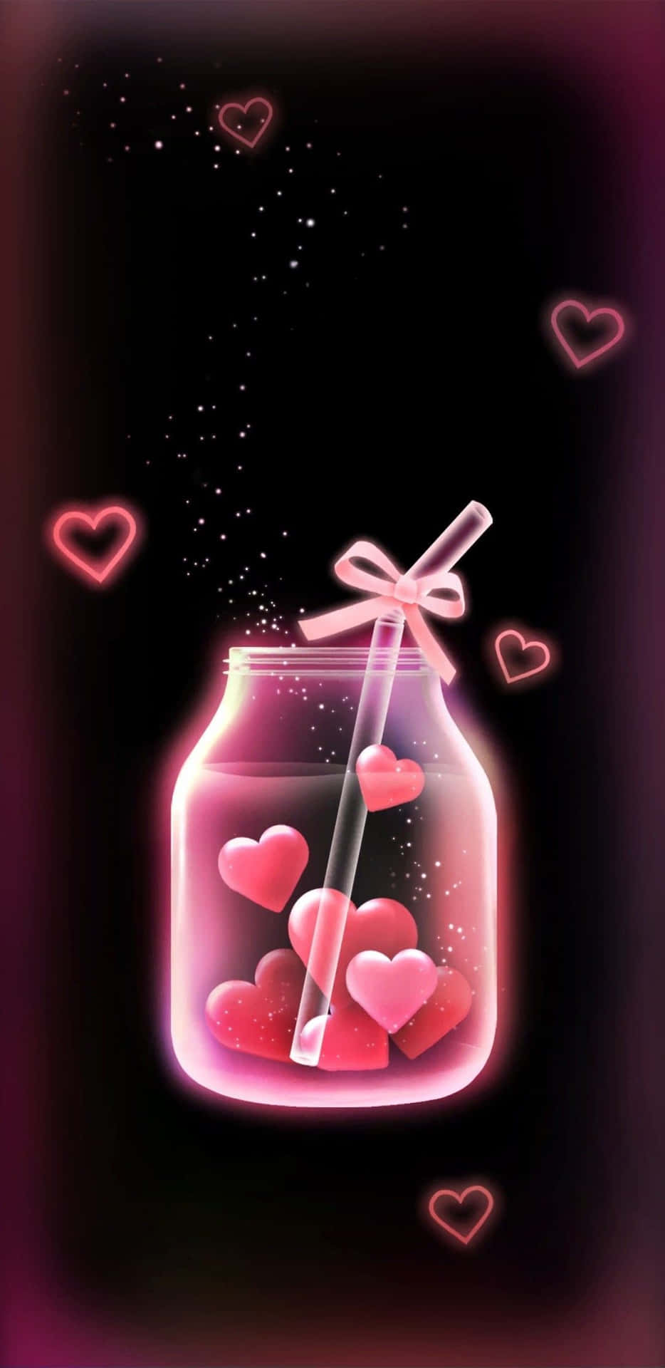 A Glass Jar With Hearts Floating Around It