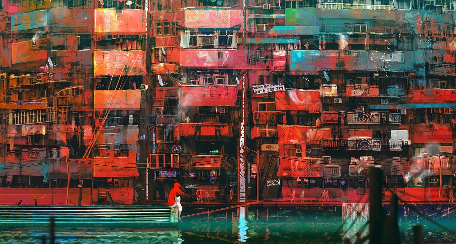 A Glitched Out Kowloon Walled City In Tokyo Background