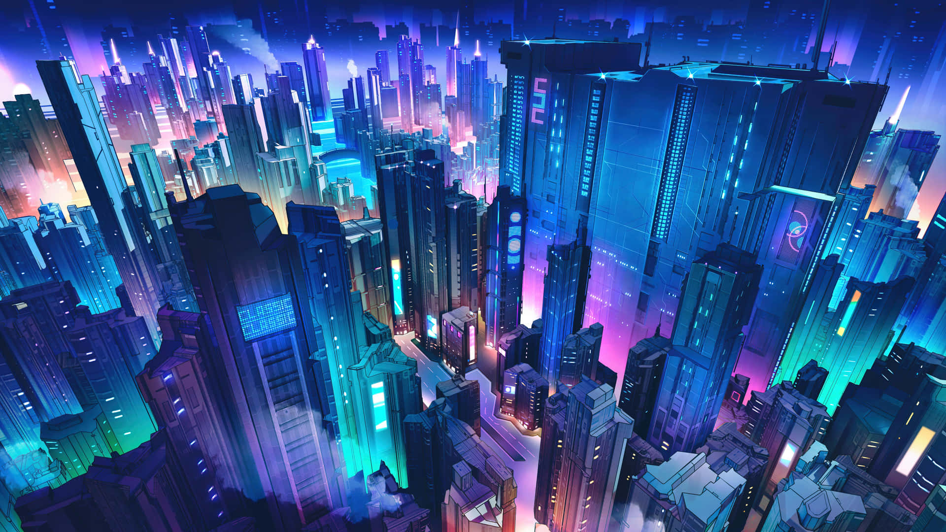 A Glowing City Skyline Illuminated By A Vibrant Spectrum Of Neon Colors. Background