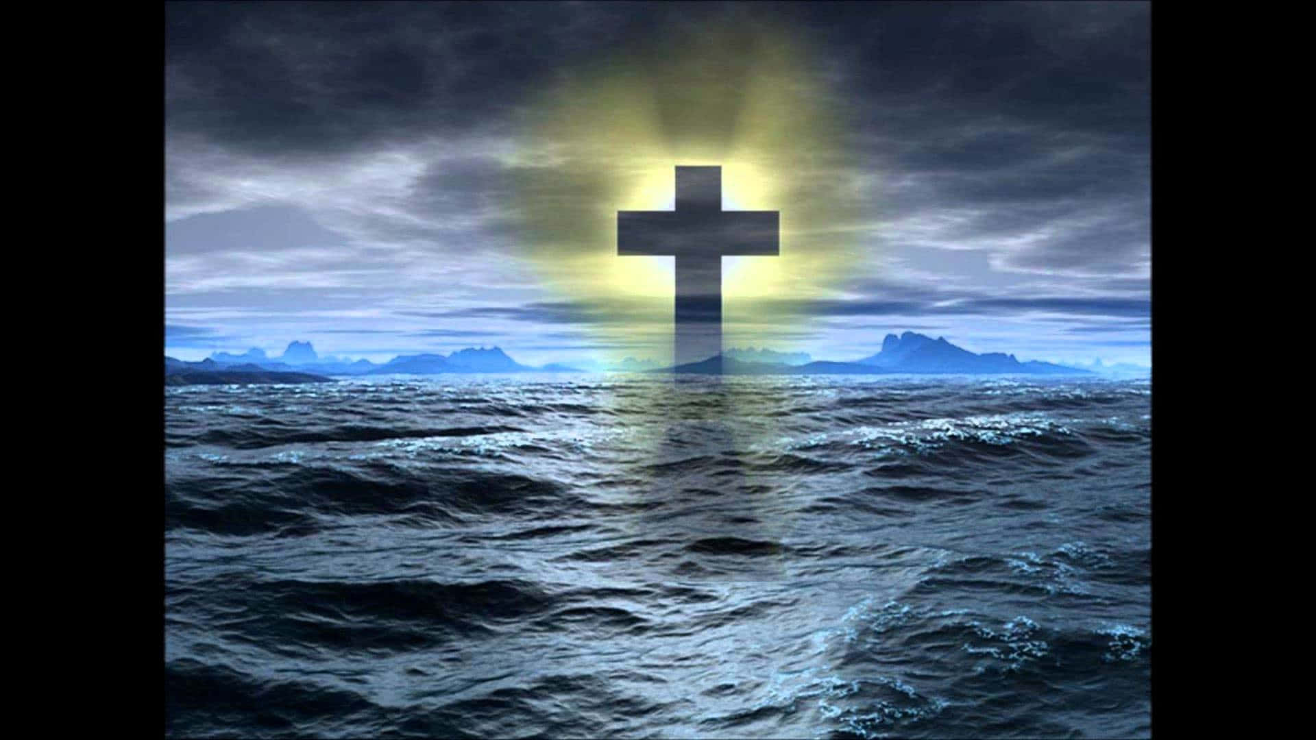 A Glowing Cool Cross In Gradient Background Background