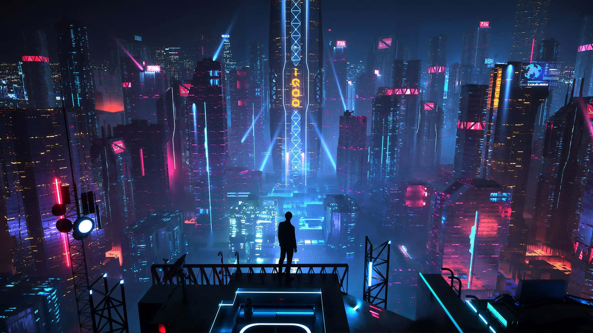 A Glowing Cyberpunk City Background