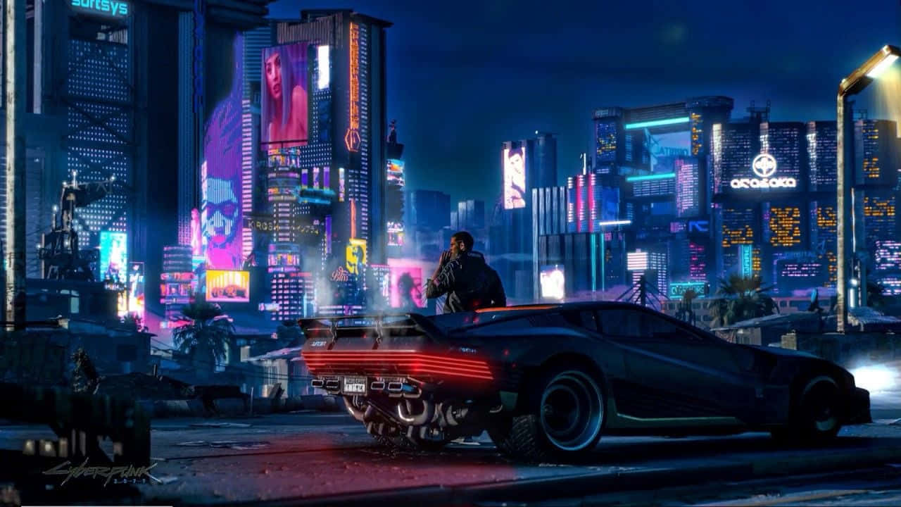 A Glowing Cyberpunk Night City Awaits Background