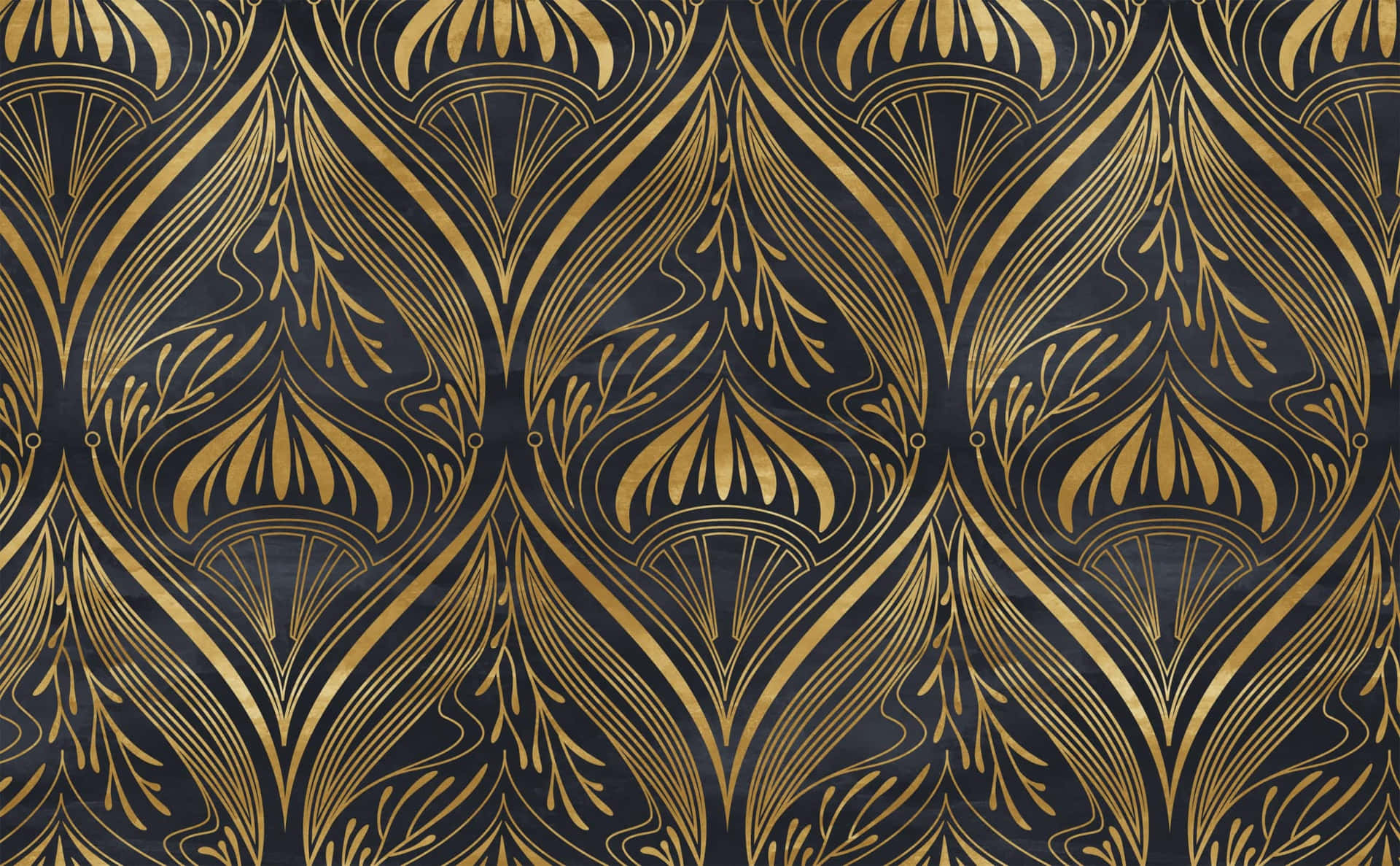 A Gold And Black Wallpaper With A Floral Pattern Background