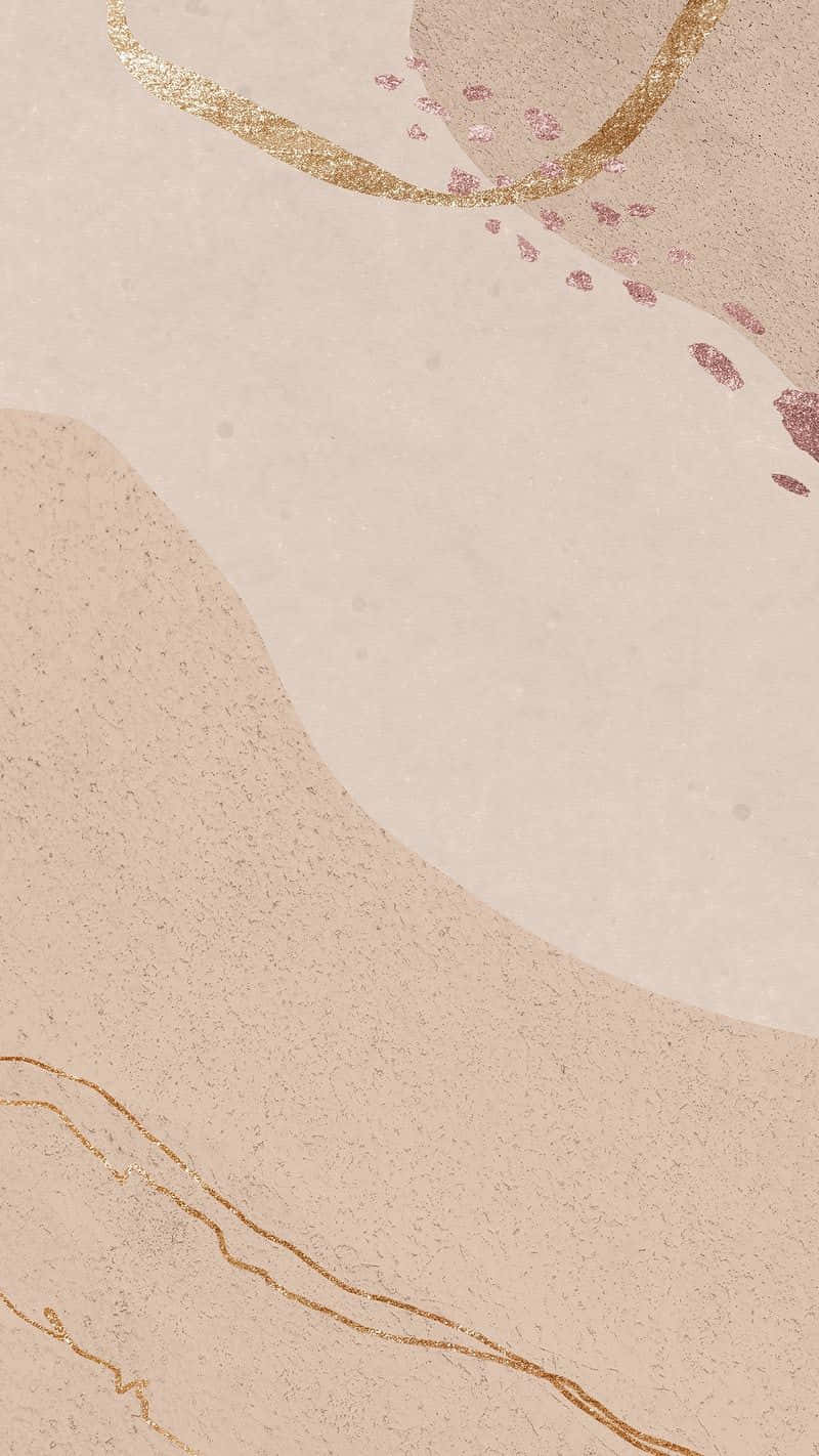 A Gold And Pink Abstract Painting On A Beige Background Background