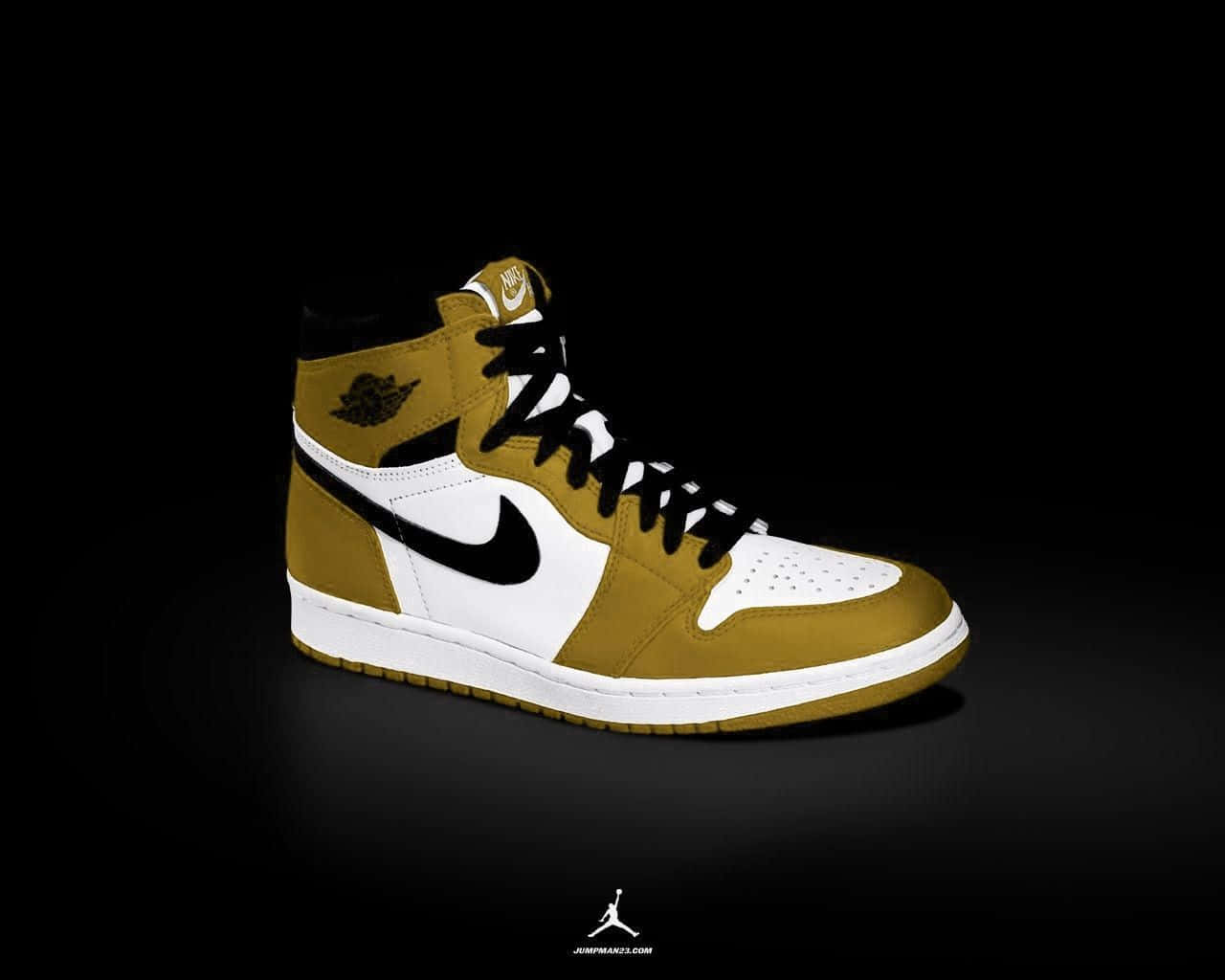 A Gold And White Jordan Shoe On A Black Background Background