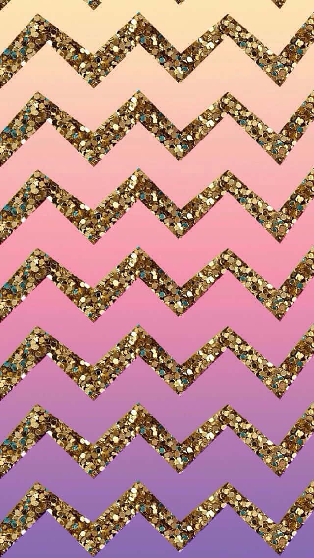 A Gold Chevron Pattern With Purple And Pink Colors Background