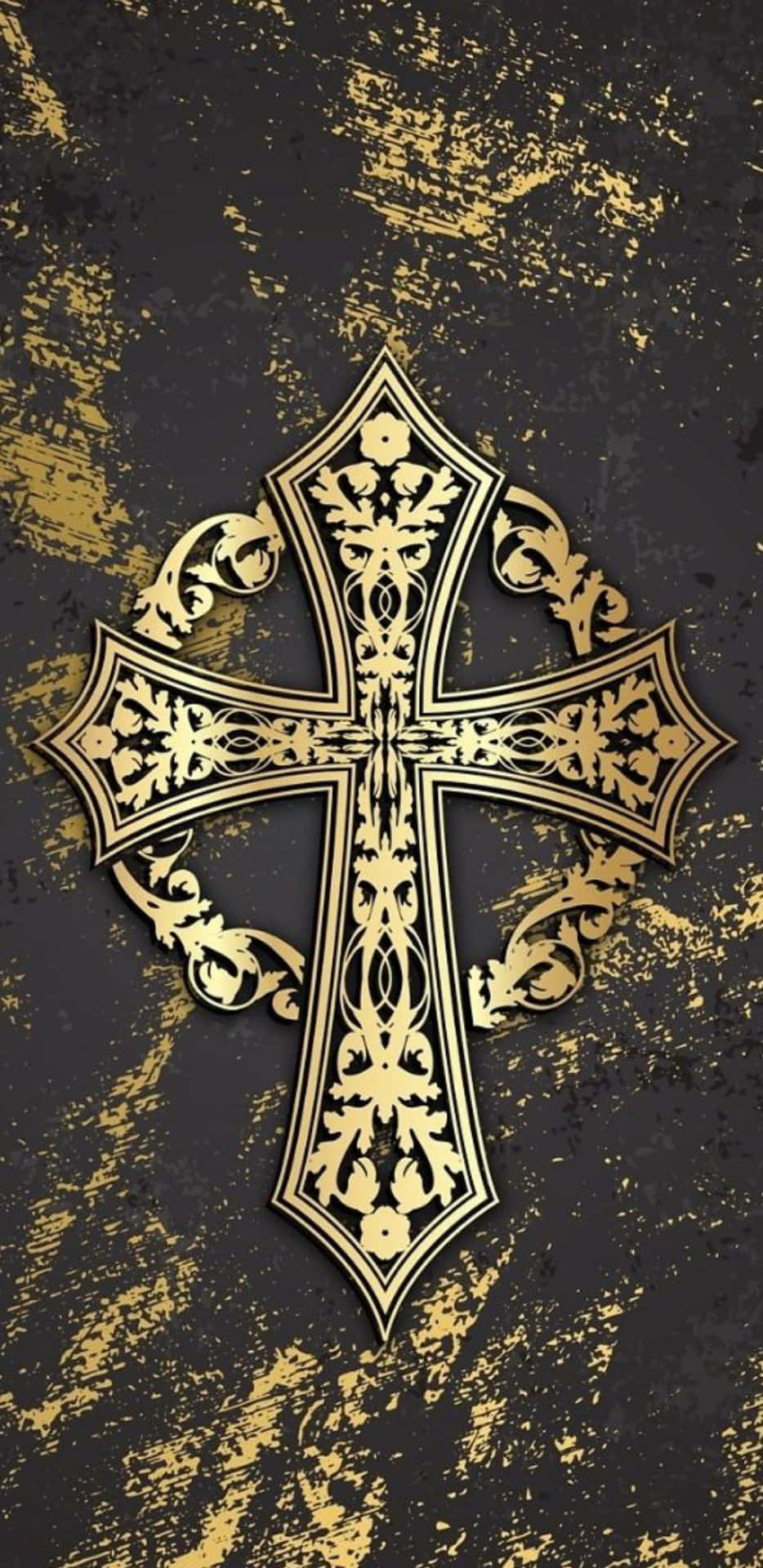 A Gold Cross On A Black Background Background