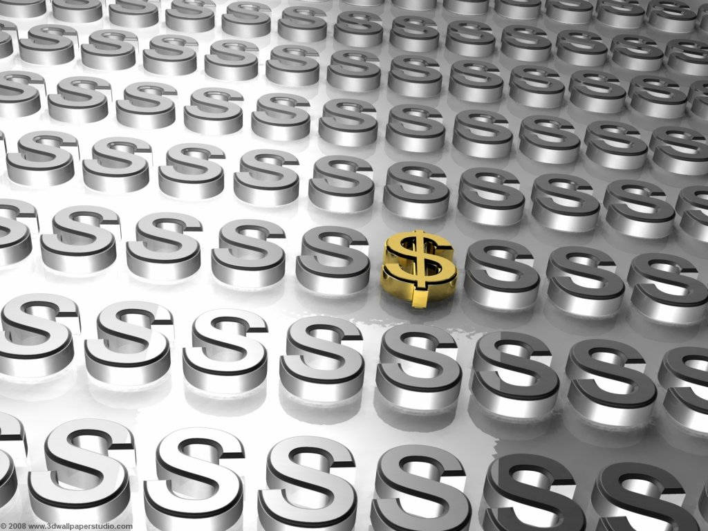 A Gold Dollar Sign Is Standing In A Group Of Silver Dollar Signs Background