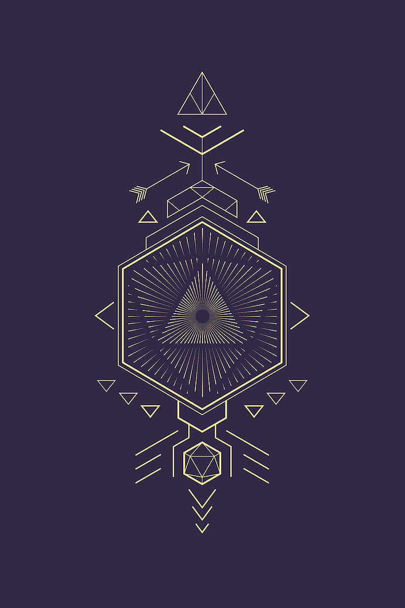 A Gold Eye With Geometric Shapes On A Purple Background Background
