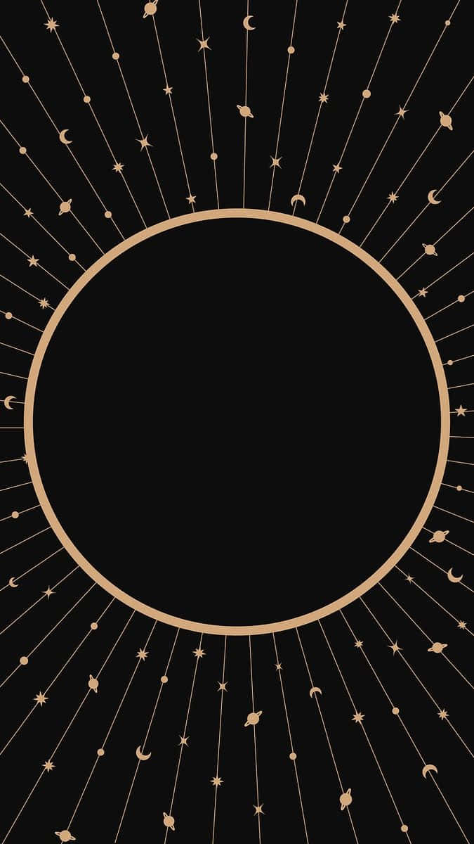 A Gold Frame With Stars And Sun On A Black Background Background