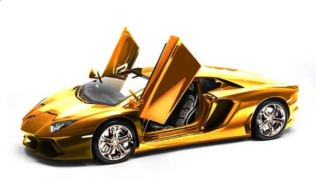 A Gold Toy Car With Open Doors Background