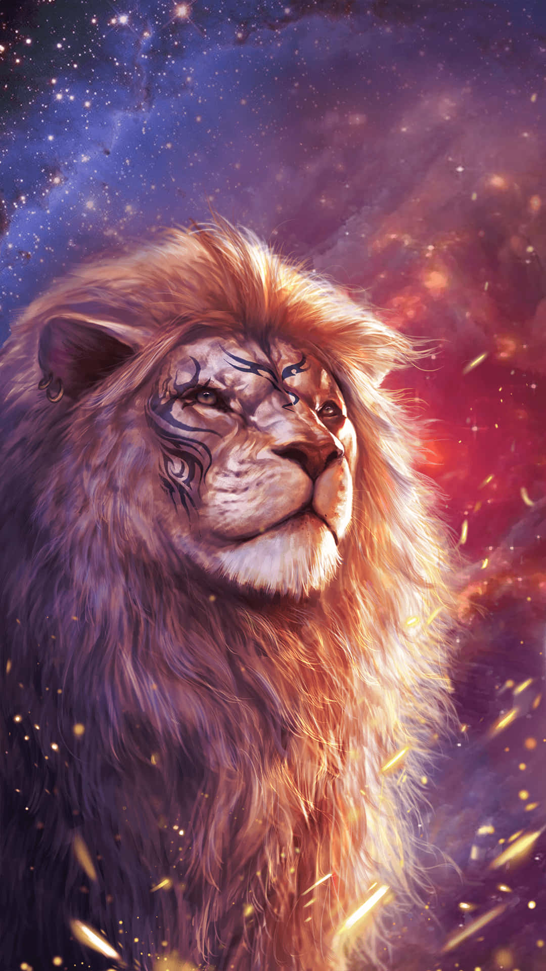 A Golden Abstract Lion Coming Out Of Its Silhouette Background