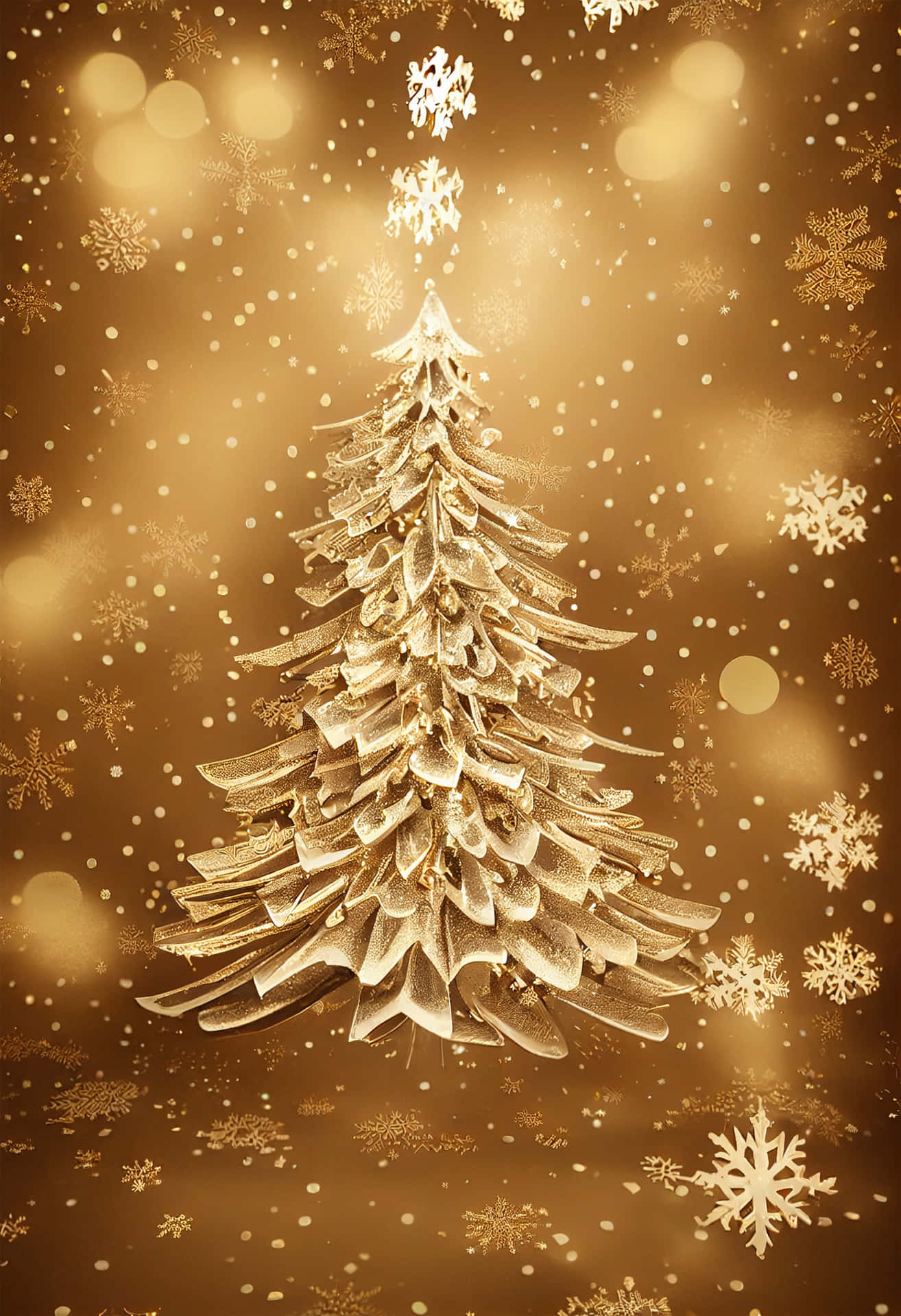 A Golden Christmas Tree On A Brown Background Background