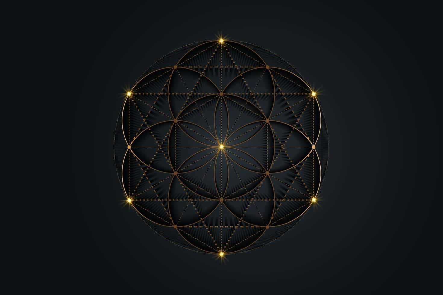 A Golden Flower Of Life On A Black Background Background