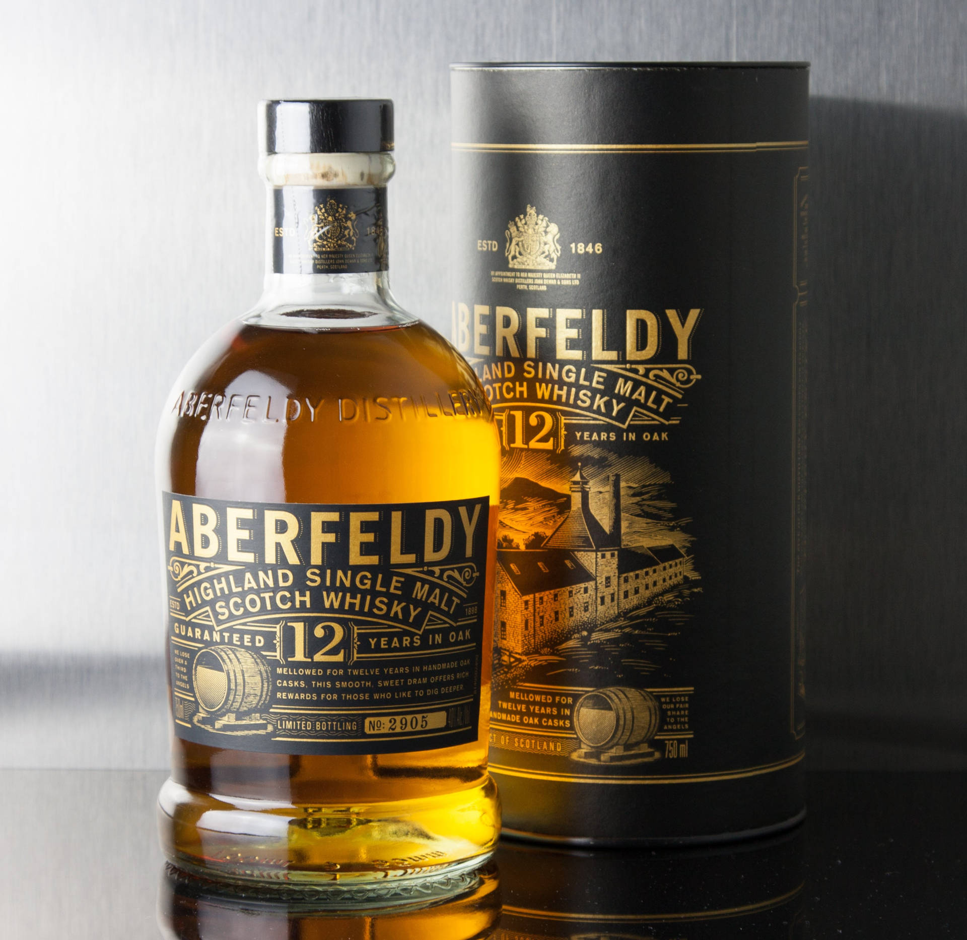 A Golden-hued Bottle Of Aberfeldy Single Malt Scotch Whisky Background