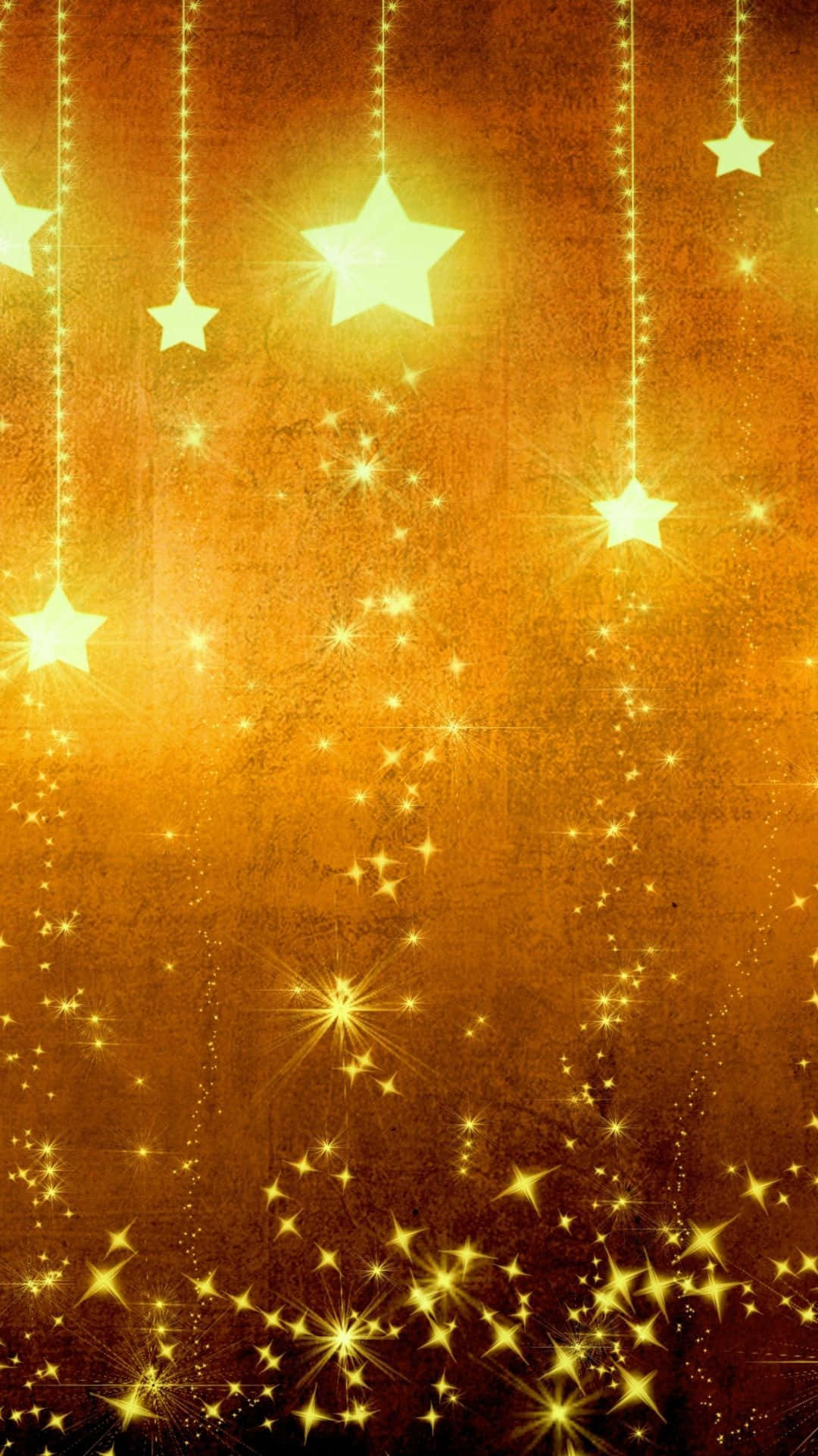 A Golden Starry Sky With Stars Hanging From It Background
