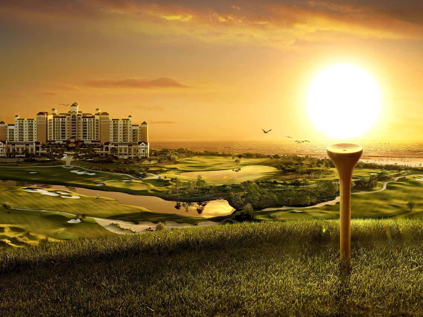 A Golf Club With A Light On It In The Middle Of A Golf Course Background