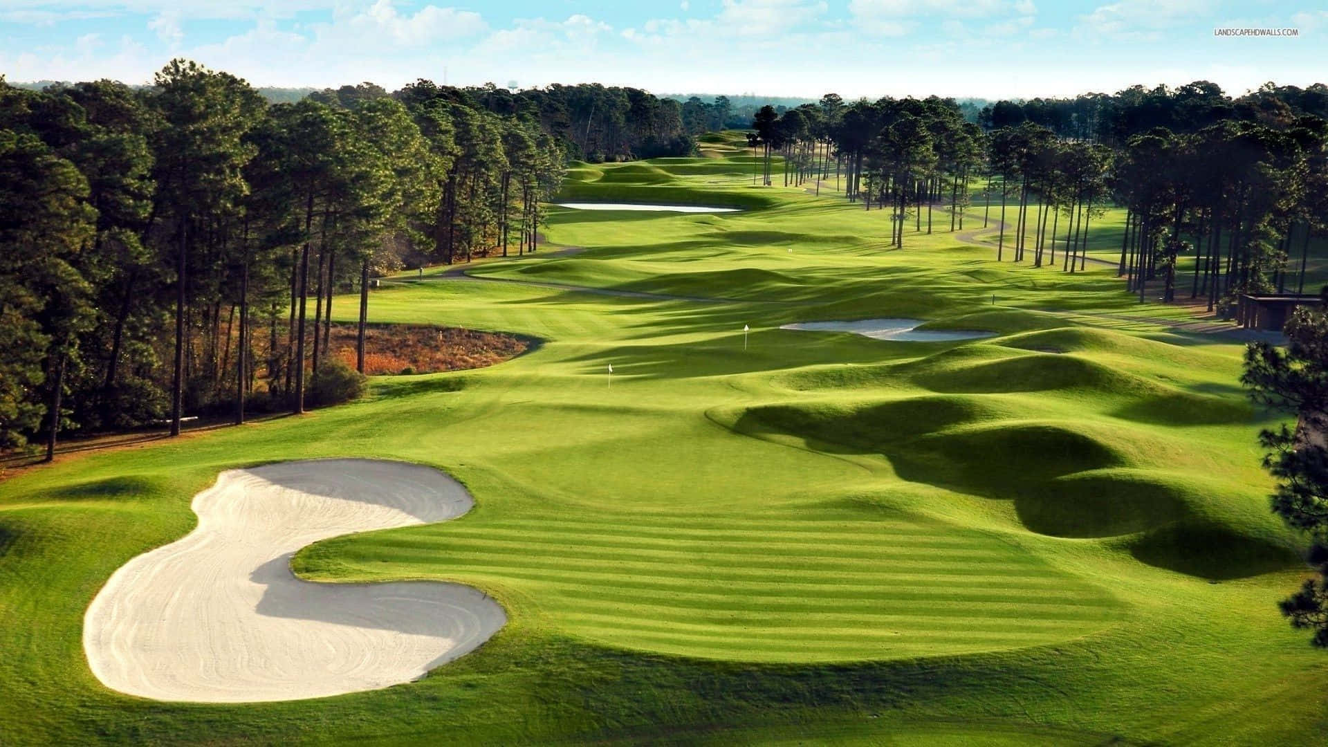 A Golf Course With A Green Sand Bunker Background