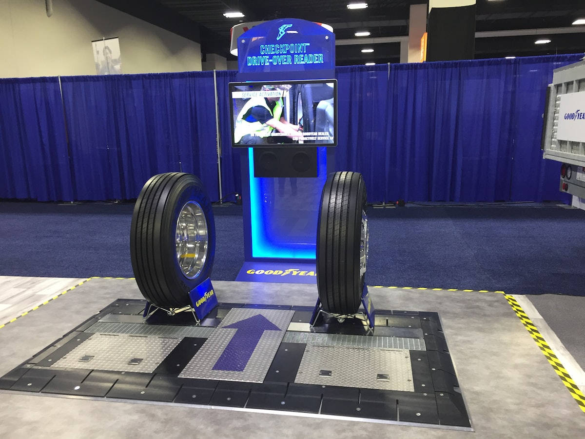 A Goodyear Tires Display At A Convention Background