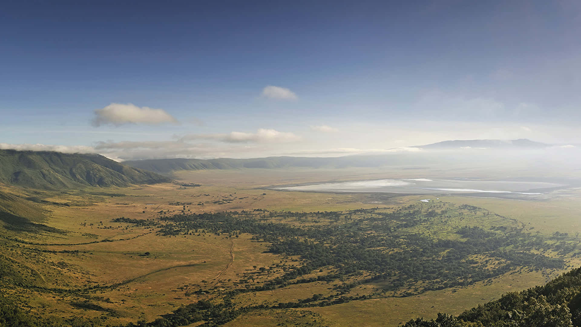 A Grand Aerial View Of The Ngorongoro Crater In Northern Tanzania. Background