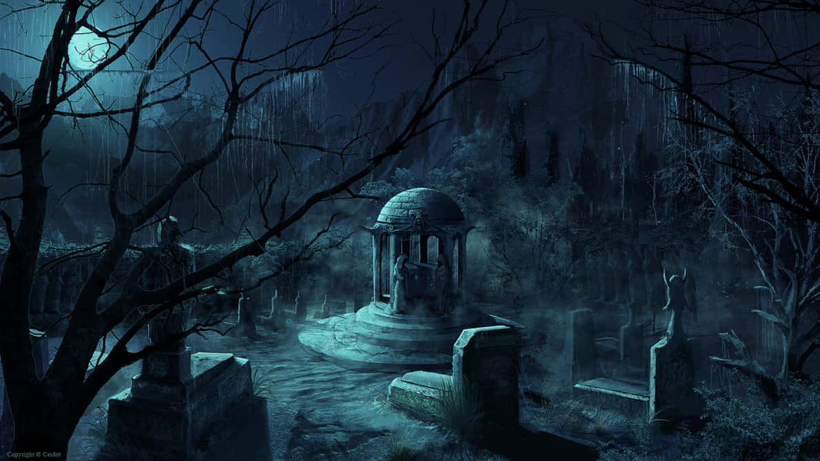 A Graveyard Scene On All Hallows' Eve Background