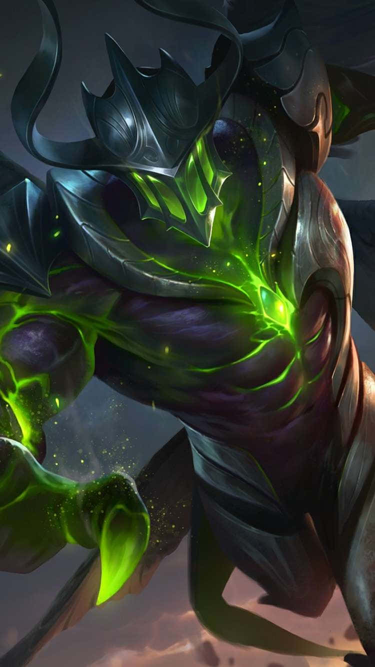 A Green And Black Character In League Of Legends Background