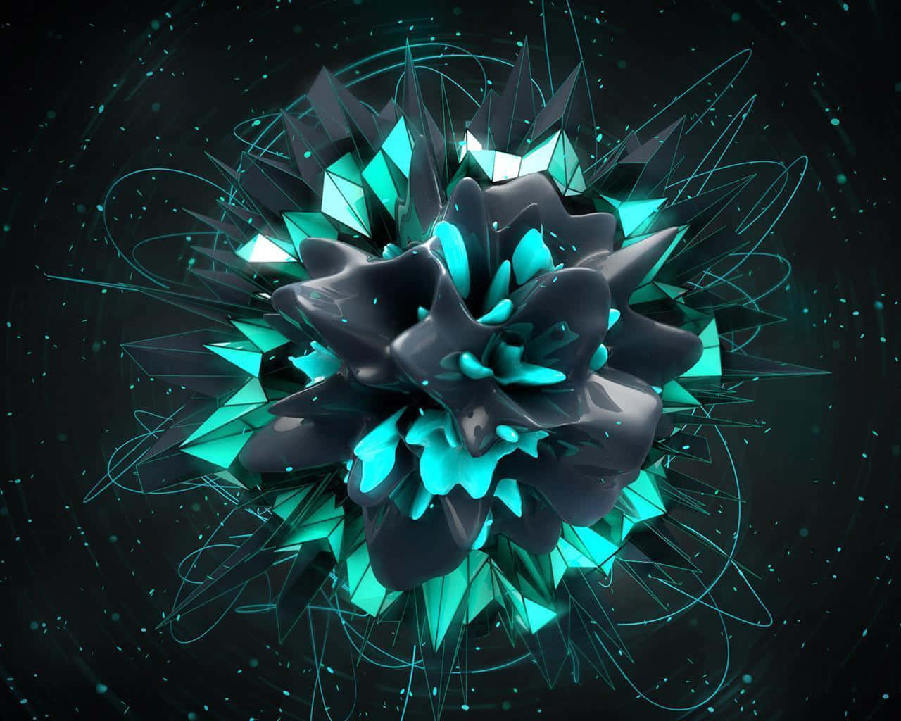 A Green And Blue Flower With A Black Background Background