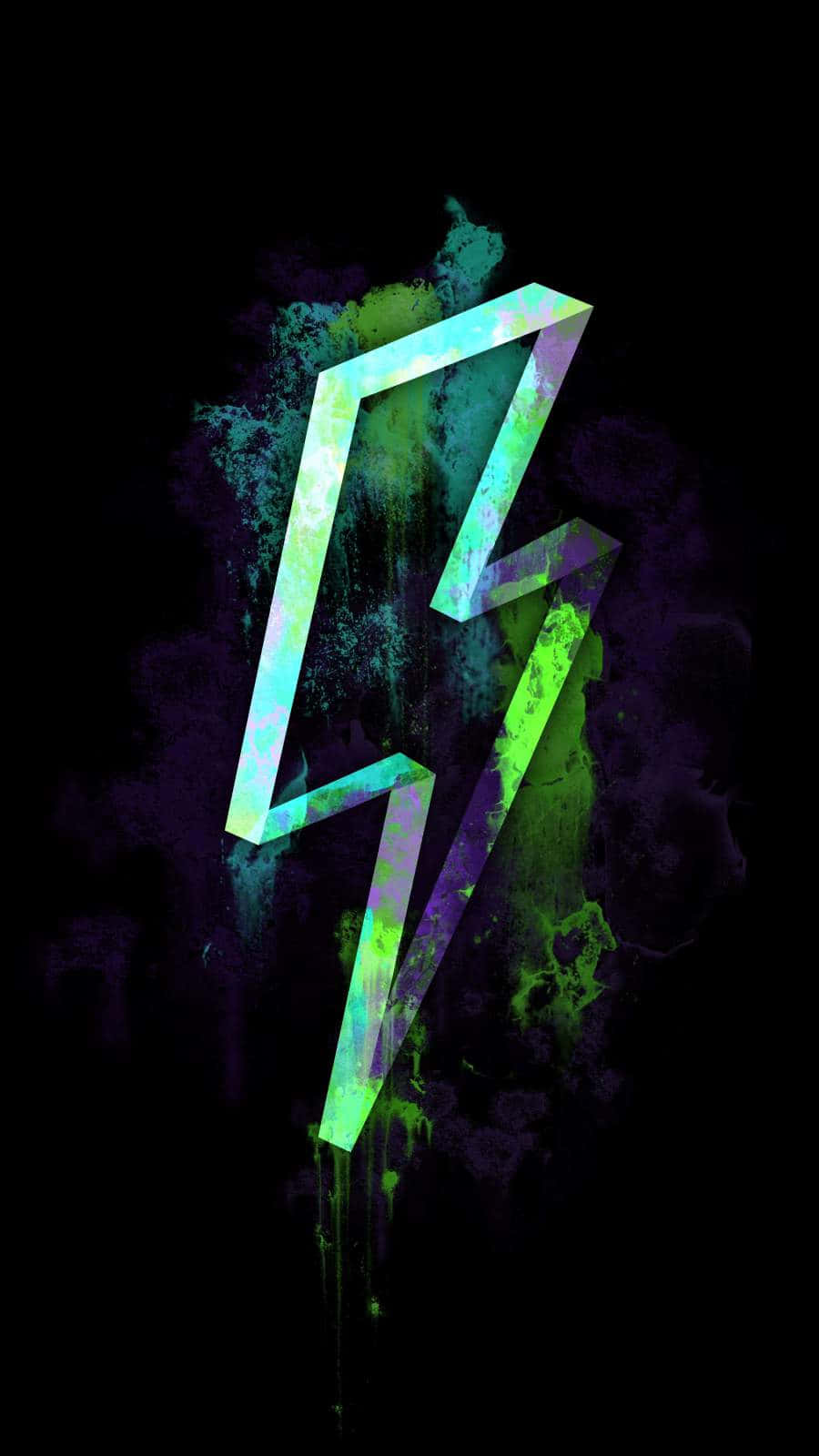 A Green And Blue Lightning Bolt On A Black Background Background