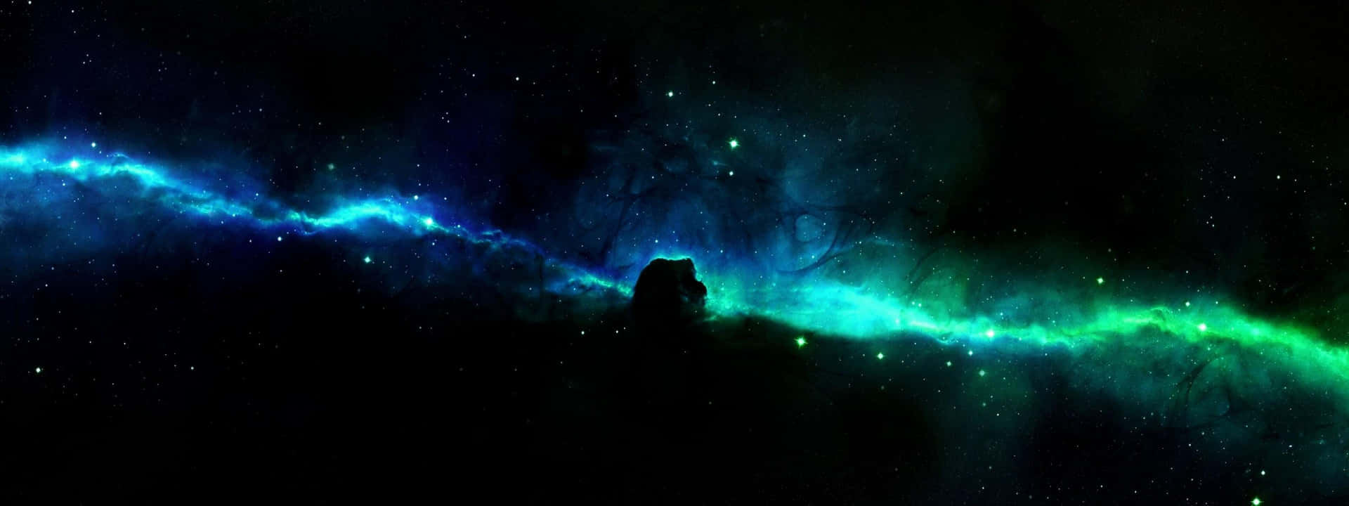 A Green And Blue Space With A Cat Standing In The Middle Background