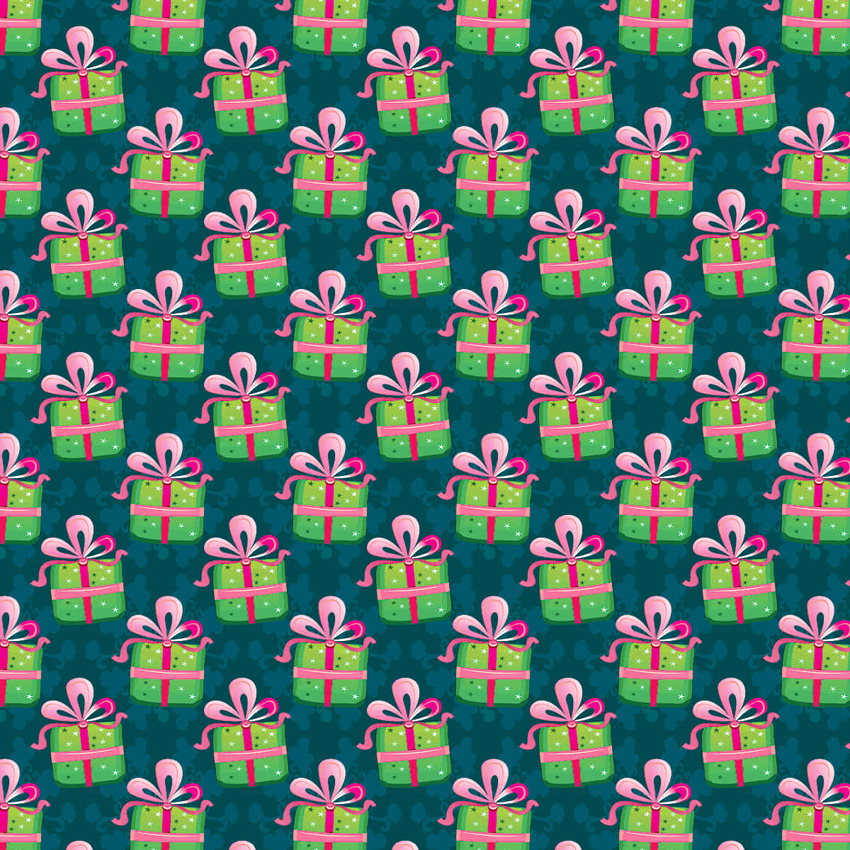 A Green And Pink Pattern With Presents On It Background