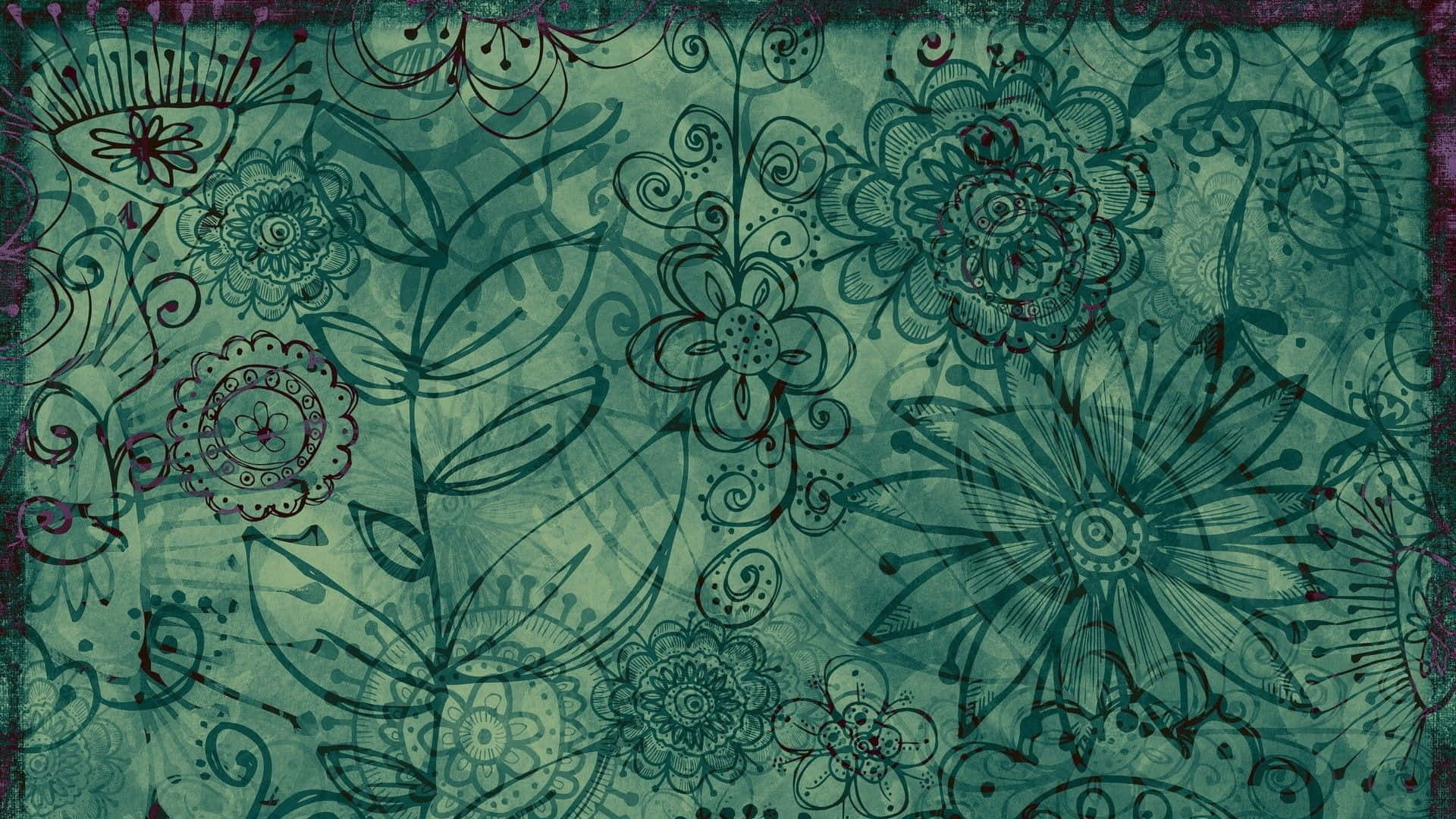 A Green And Purple Floral Pattern Background