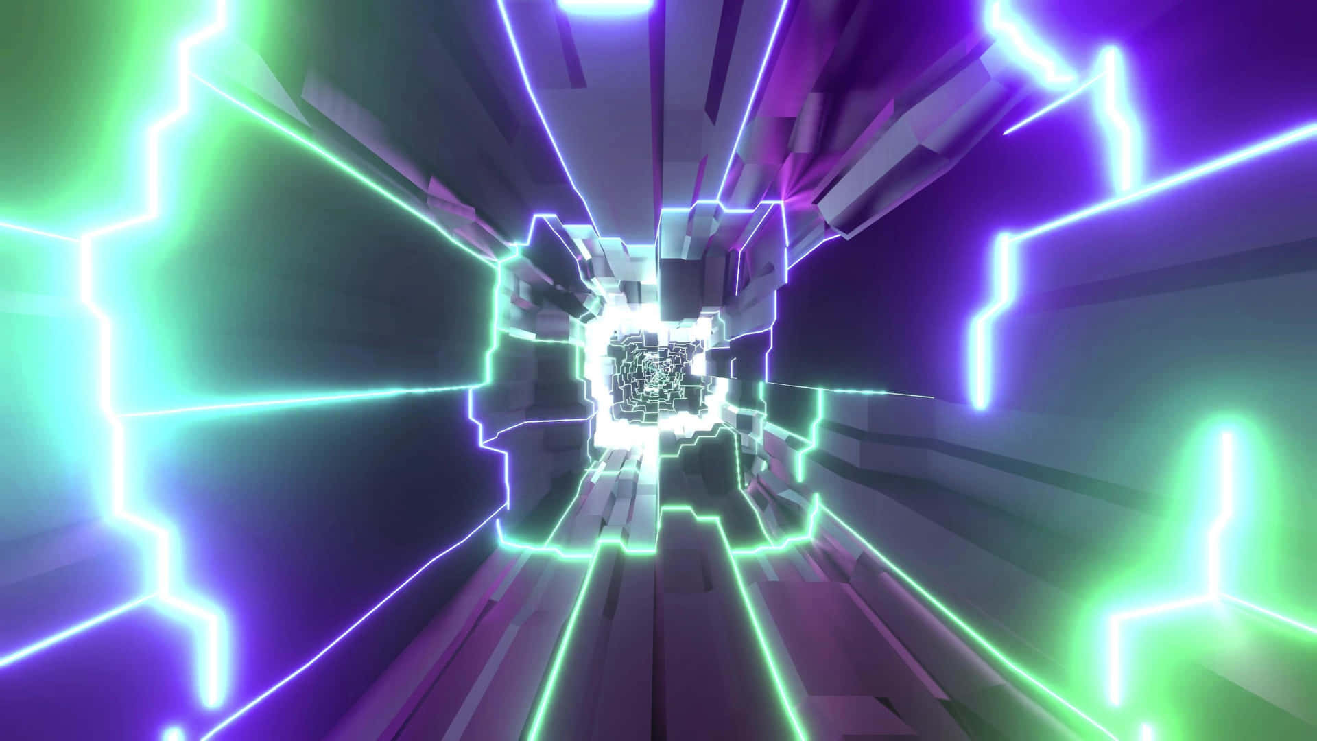 A Green And Purple Tunnel With A Light In It Background