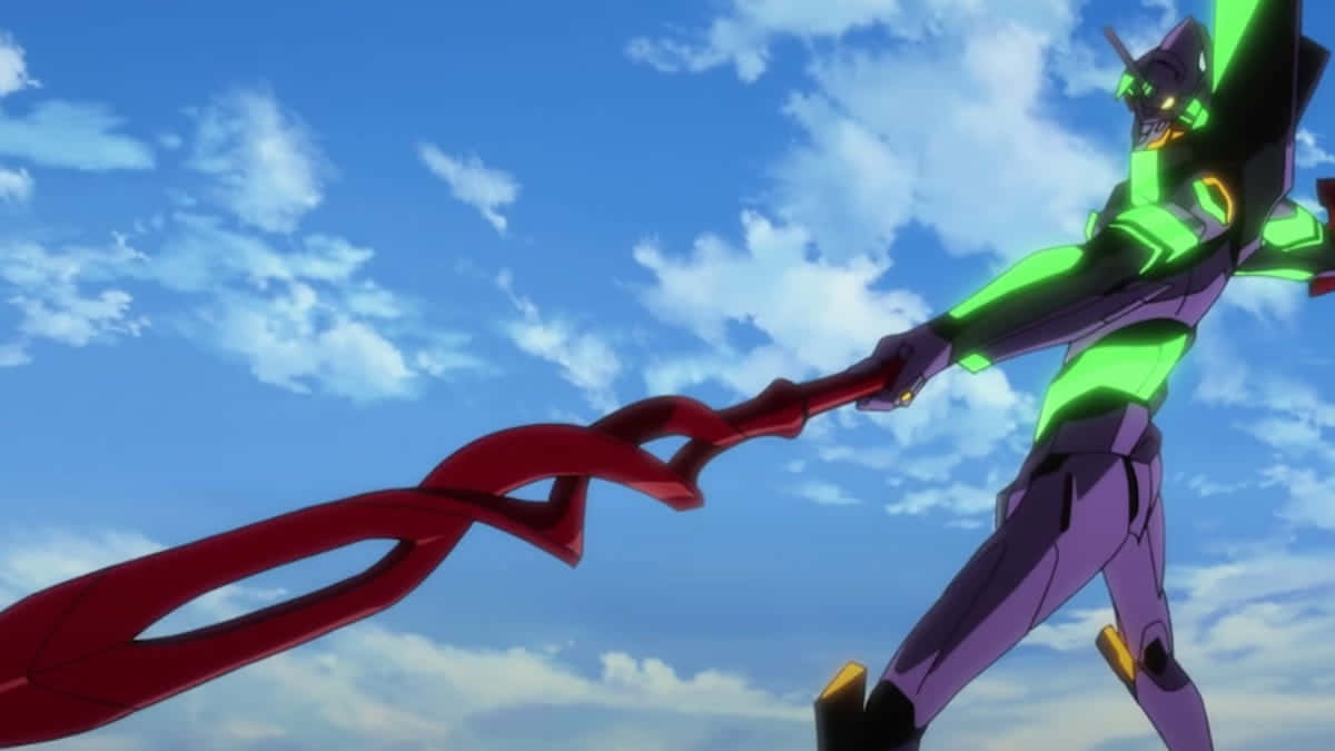 A Green And Red Anime Character Holding A Sword Background