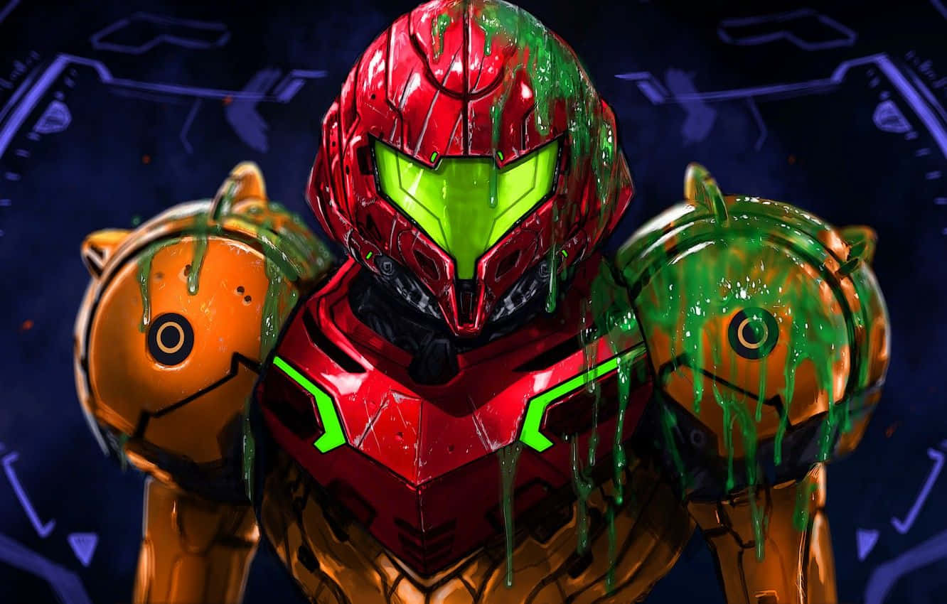 A Green And Red Robot With A Green And Red Face Background