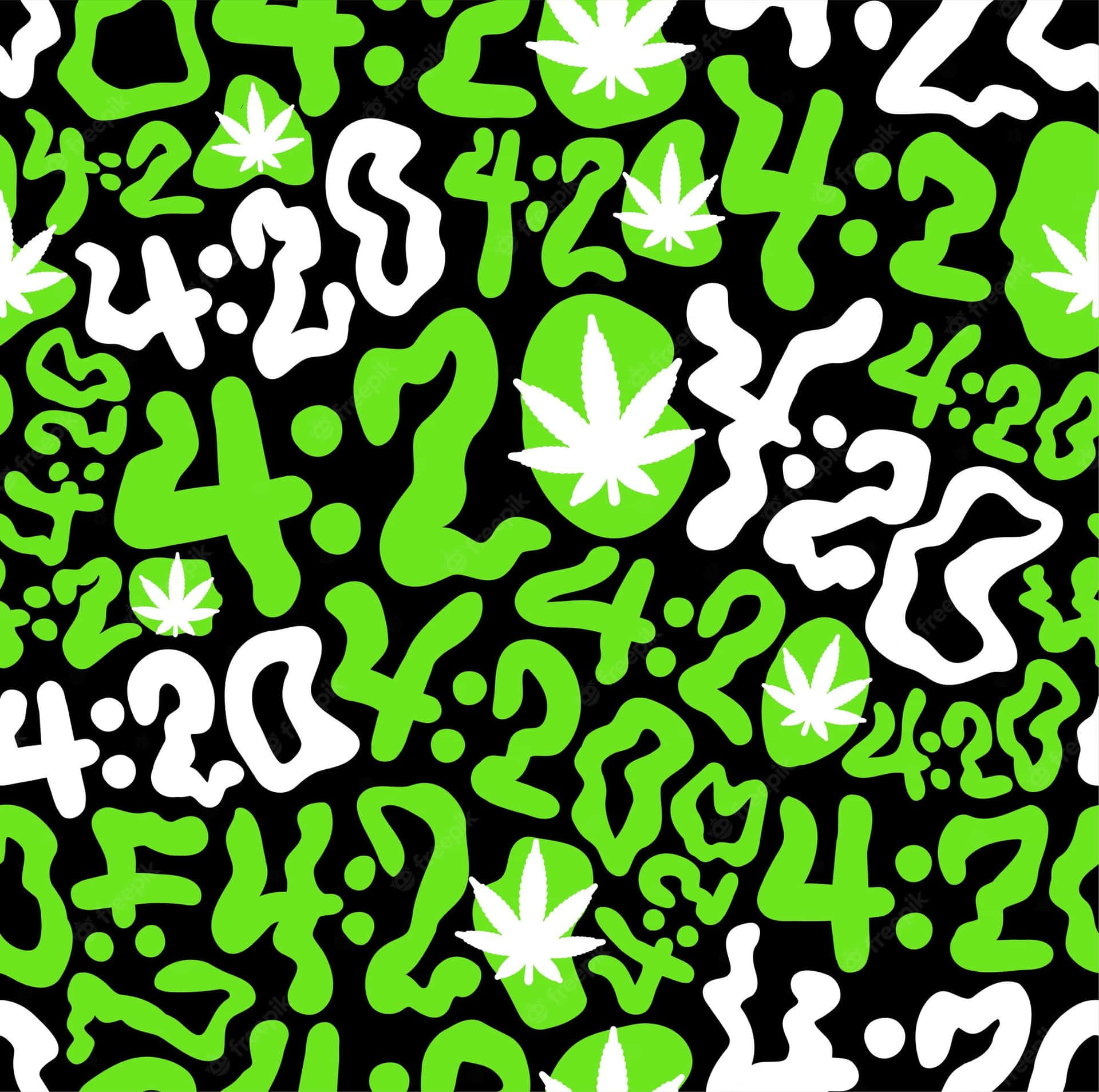 A Green And White Pattern With Marijuana Leaves