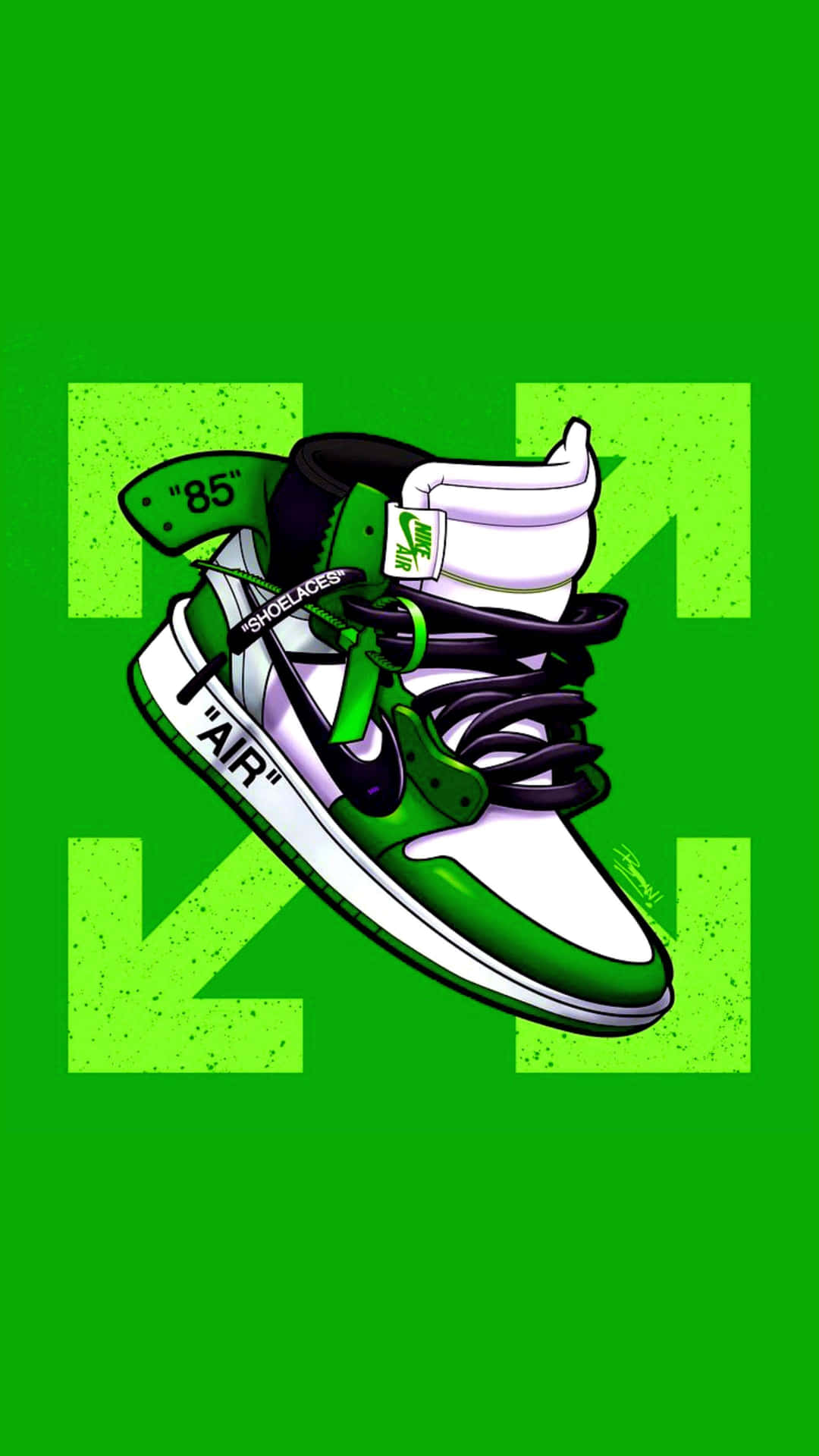 A Green And White Sneaker With A White Logo On It Background