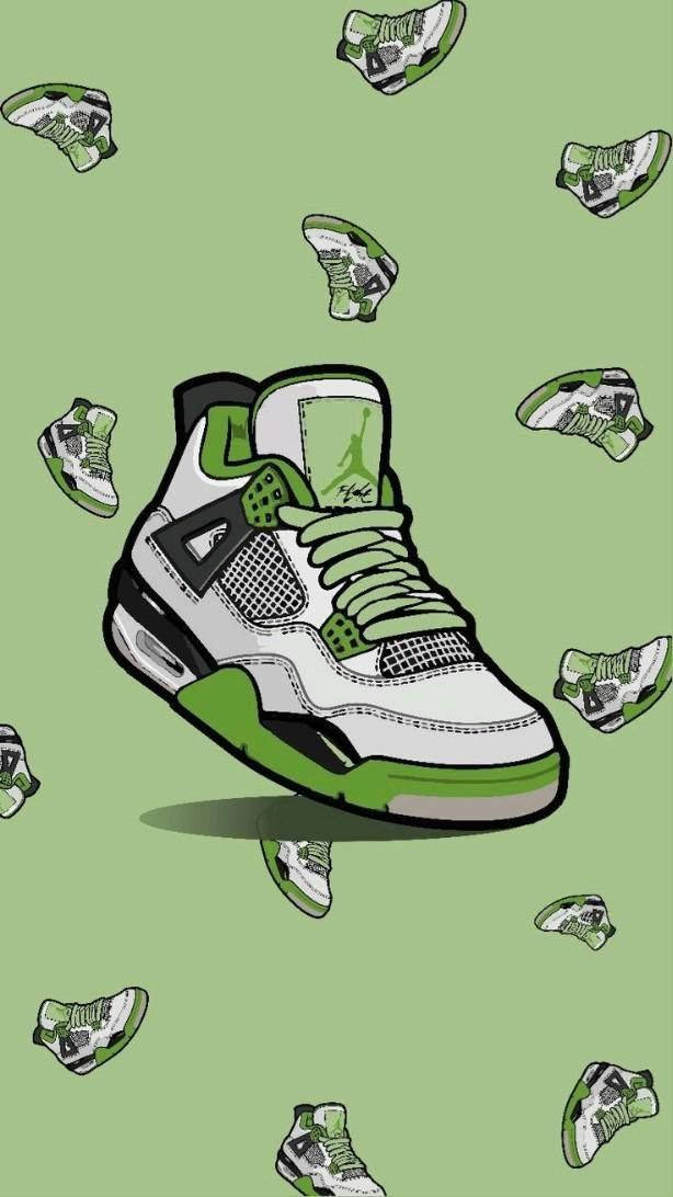 A Green And White Sneaker With White Dots Background