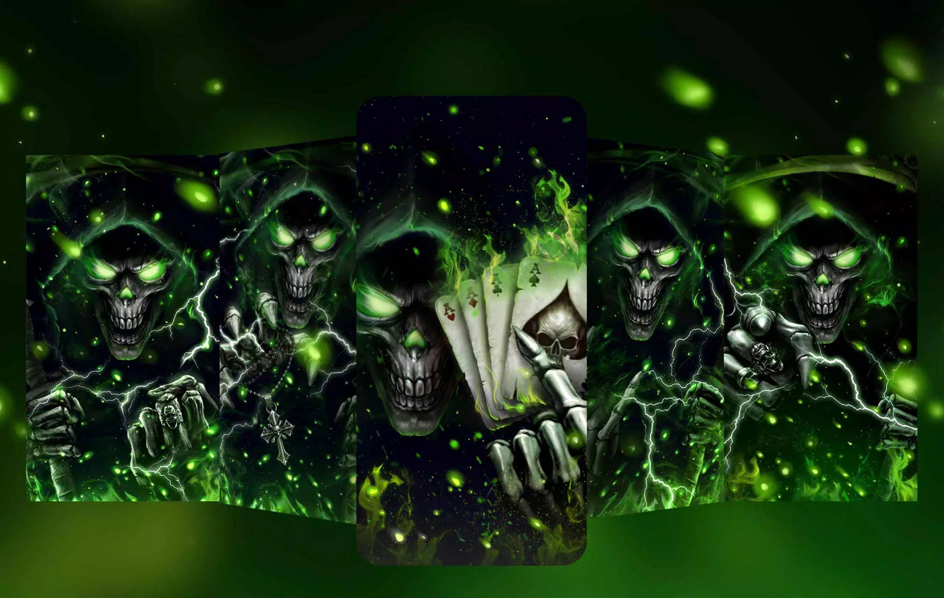 A Green Background With Skeletons On It