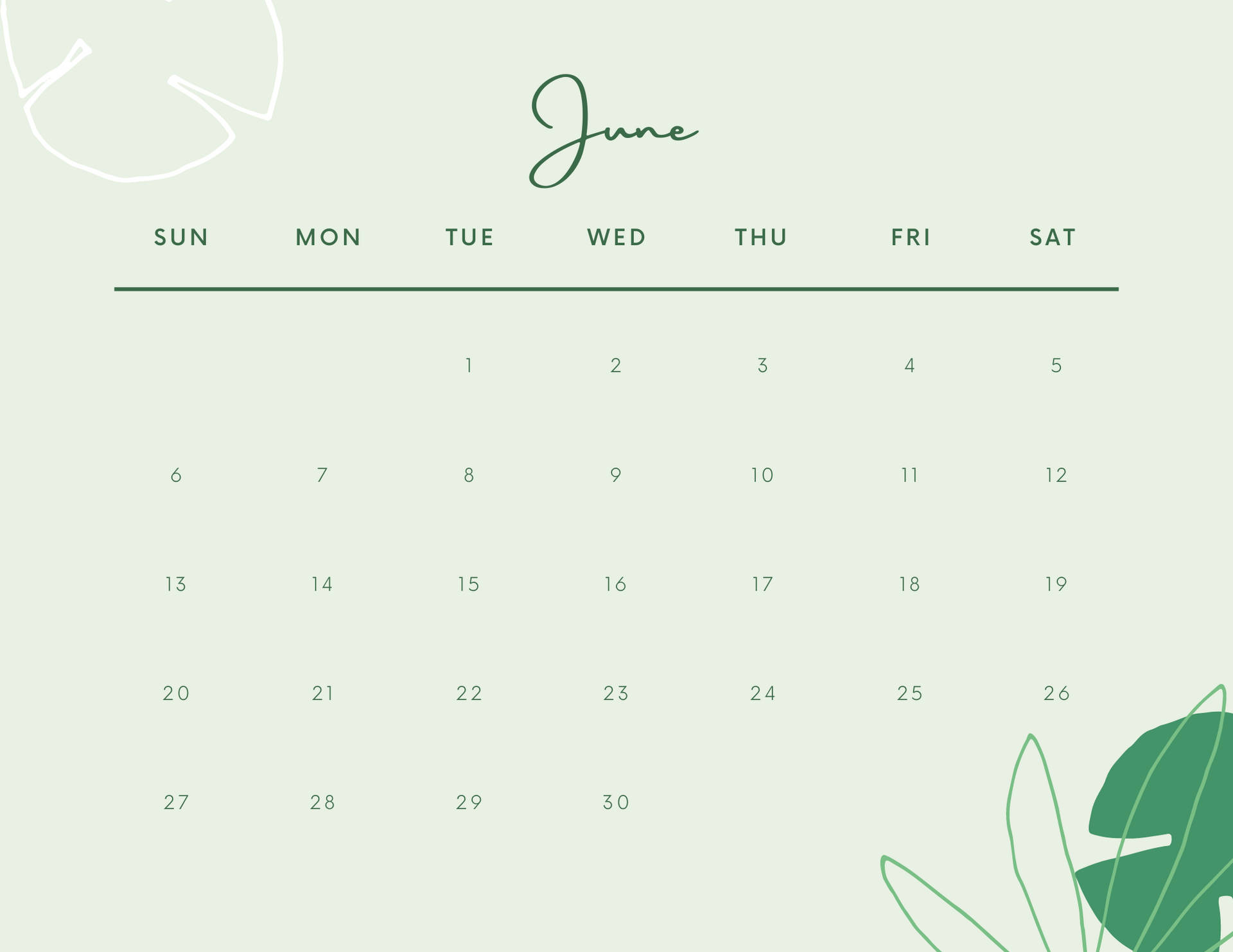 A Green Calendar With Leaves And Leaves Background