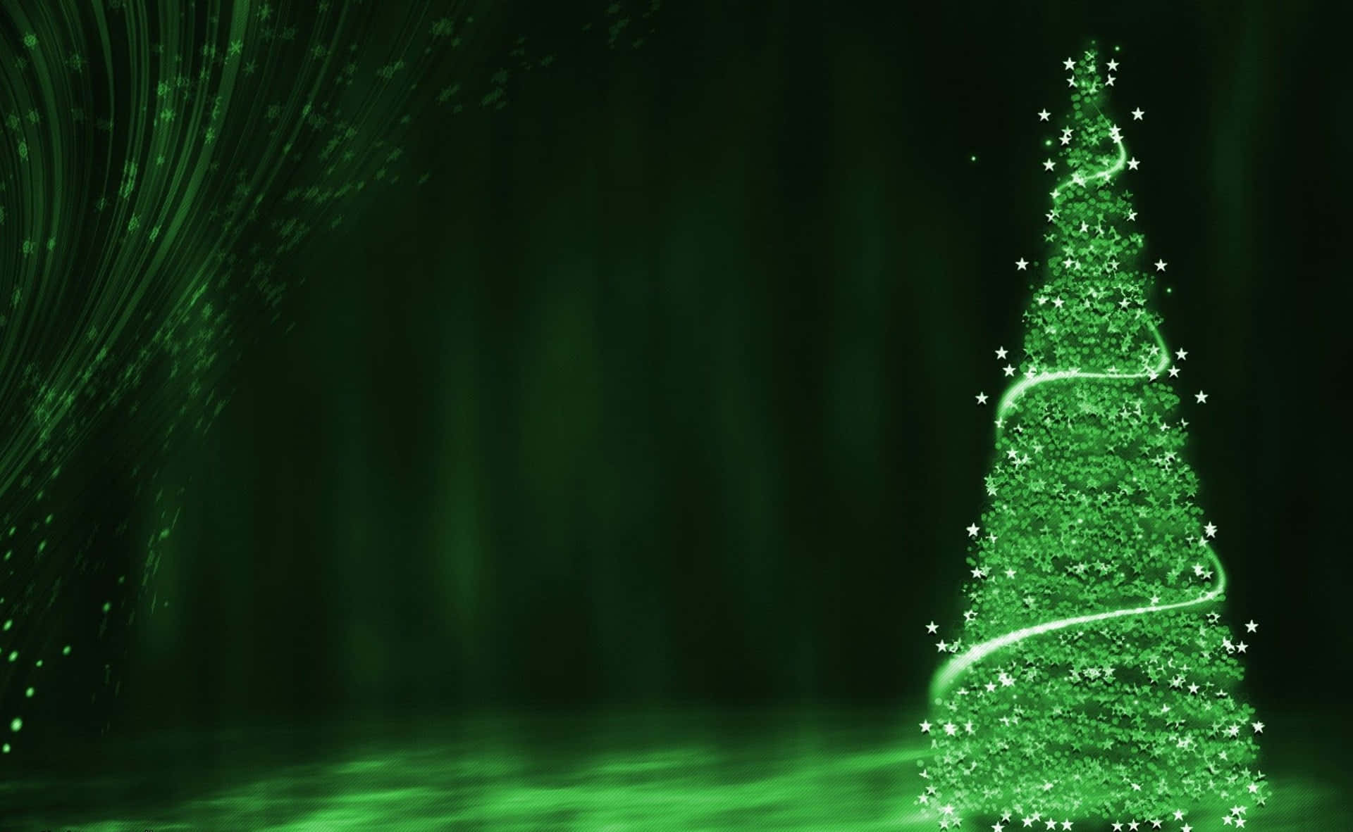 A Green Christmas Tree With Lights On It Background