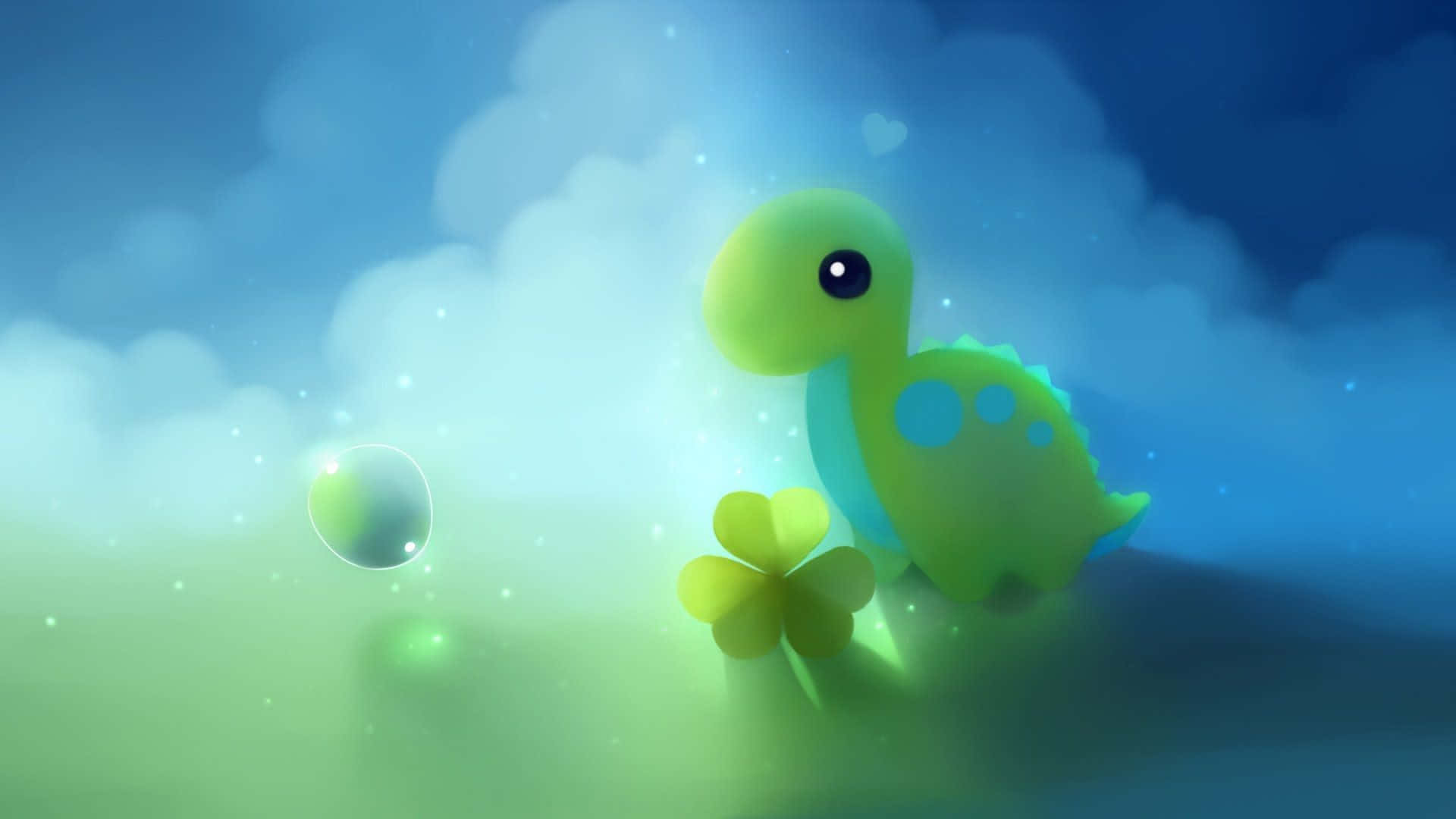 A Green Dinosaur Is Sitting In The Grass Background