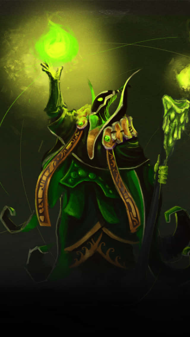A Green Elf With A Glowing Torch Background