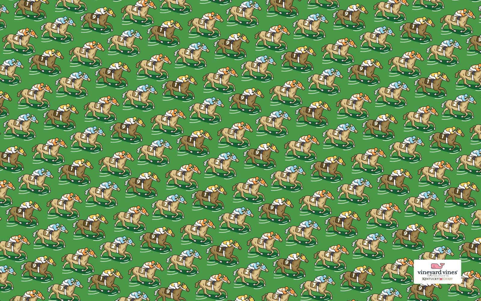 A Green Fabric With A Pattern Of Horses And People Background